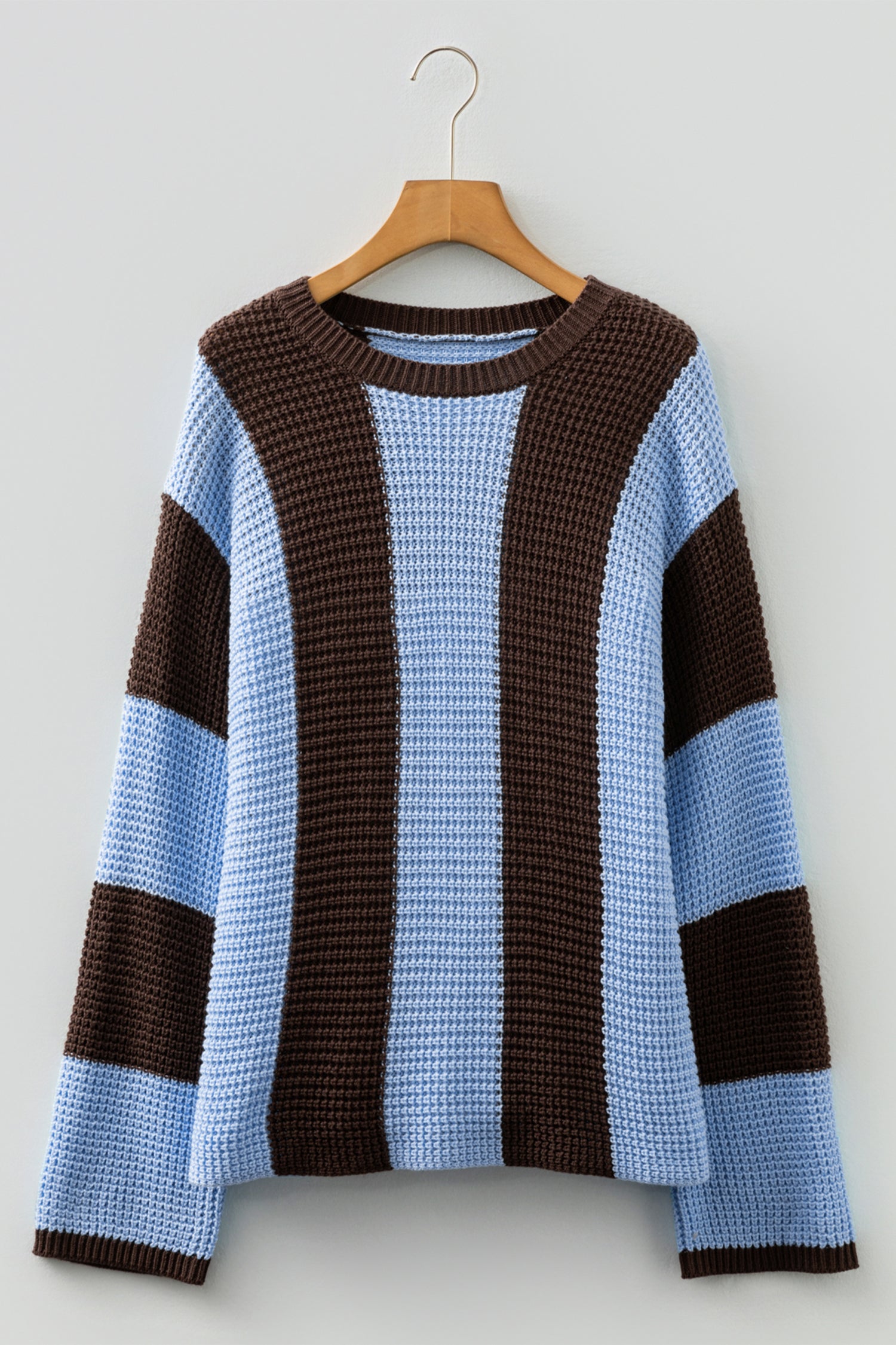 Myosotis Striped Color Block Thermal Textured Knit Drop Shoulder Sweater-TOPS / DRESSES-[Adult]-[Female]-2022 Online Blue Zone Planet