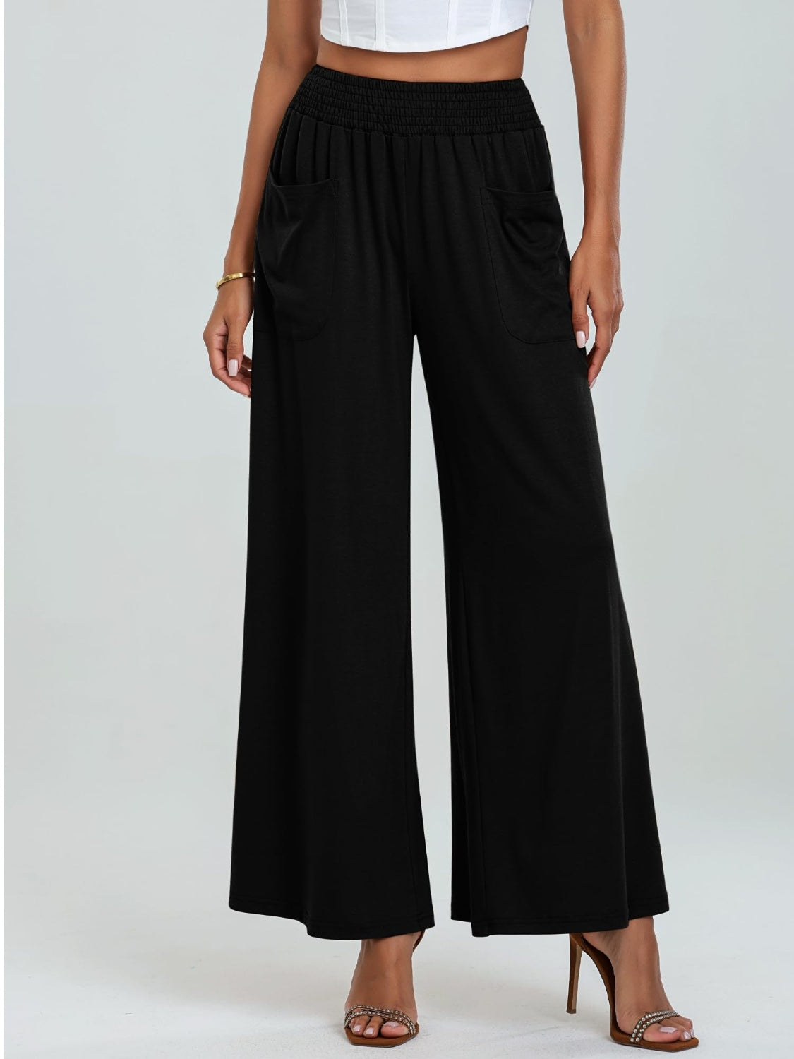 Pocketed Elastic Waist Wide Leg Pants-BOTTOMS SIZES SMALL MEDIUM LARGE-[Adult]-[Female]-2022 Online Blue Zone Planet