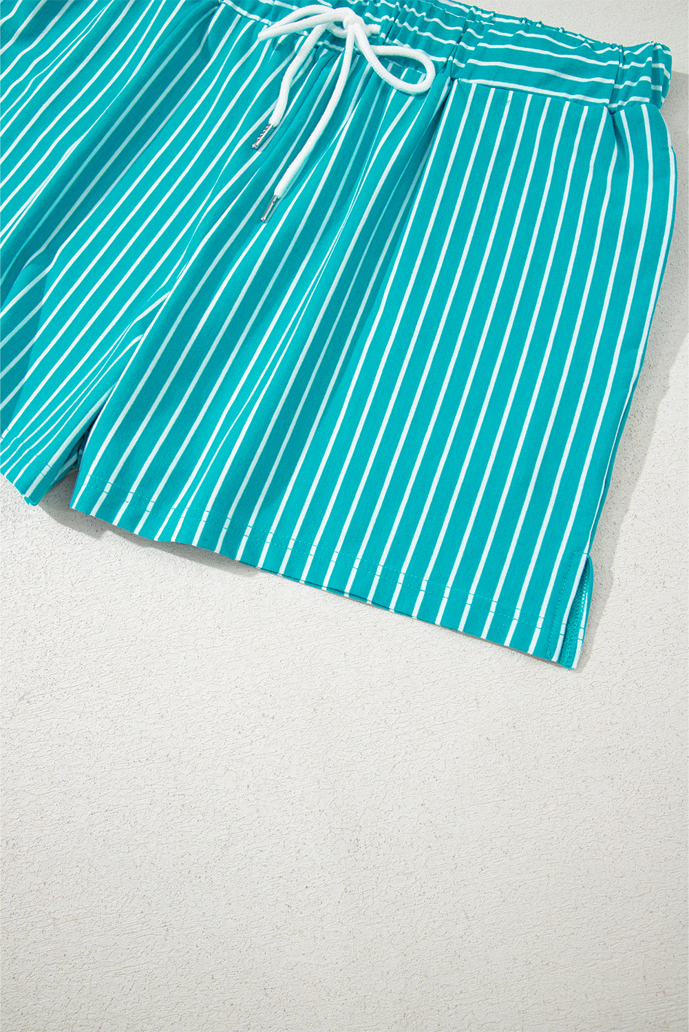 Sky Blue Stripe V Neck Tee and Casual Short Set-Two Piece Sets/Short Sets-[Adult]-[Female]-2022 Online Blue Zone Planet