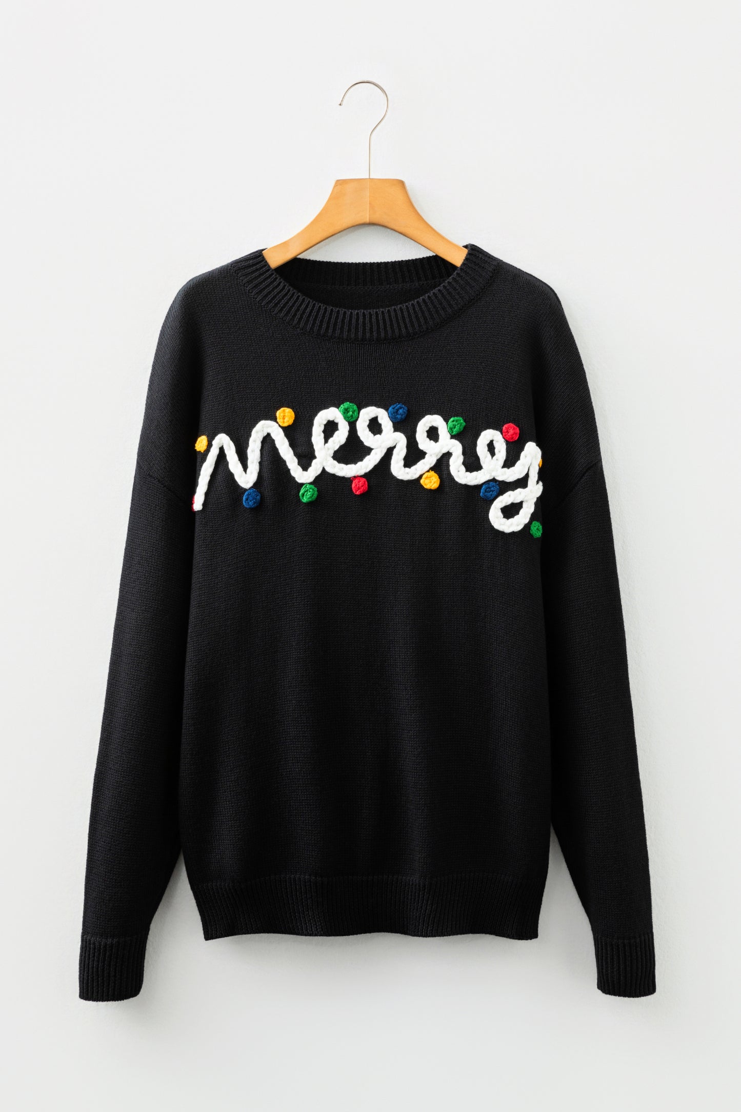 Black Merry Colorful Dot Detail Christmas Drop Shoulder Sweater-Sweaters & Cardigans/Sweaters-[Adult]-[Female]-2022 Online Blue Zone Planet