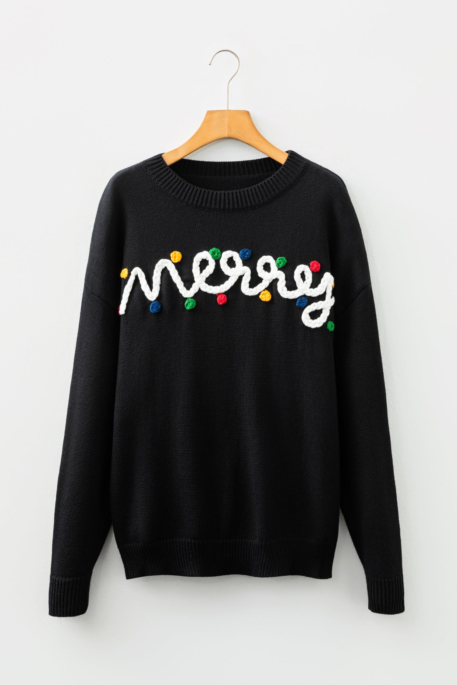 Black Merry Colorful Dot Detail Christmas Drop Shoulder Sweater-Sweaters & Cardigans/Sweaters-[Adult]-[Female]-2022 Online Blue Zone Planet