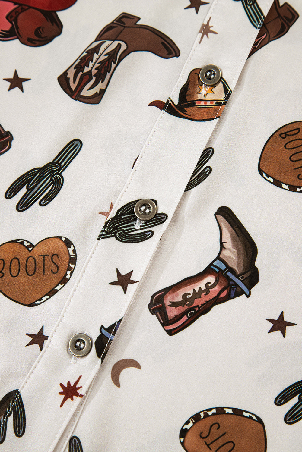 White Western Fashion Print Button Up Casual Shirt-Tops/Blouses & Shirts-[Adult]-[Female]-2022 Online Blue Zone Planet