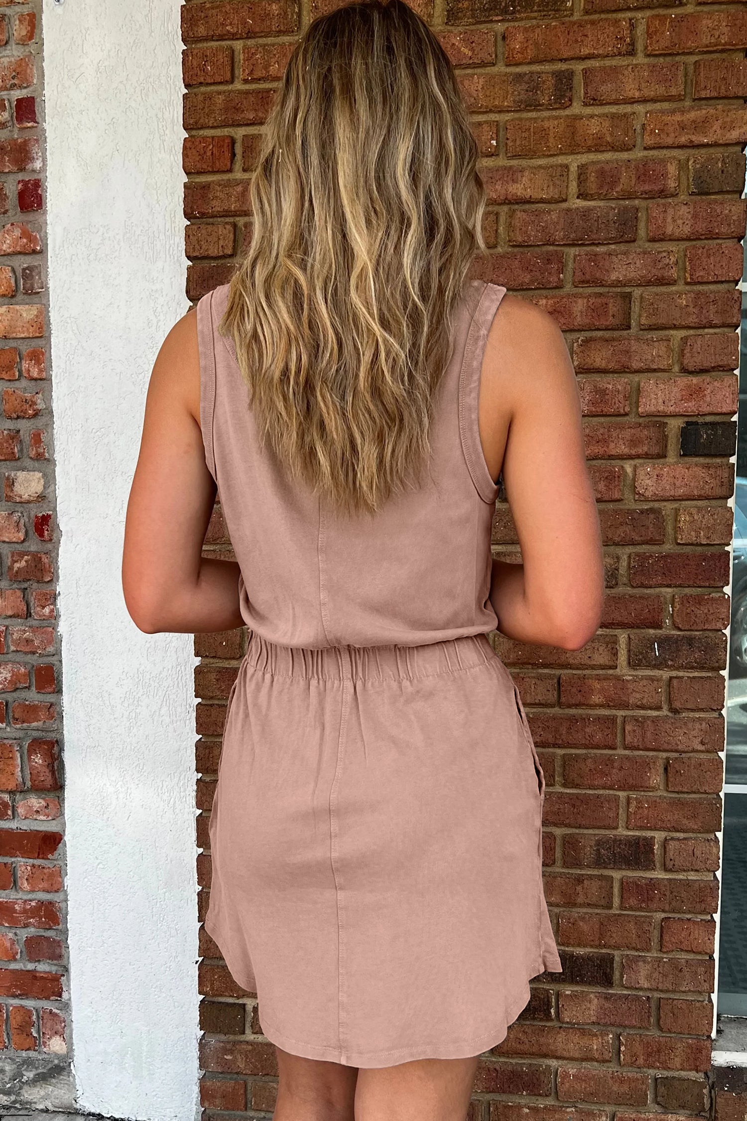 Ashleigh Blue Mineral Wash U Neck Elastic Waist Sleeveless Mini Dress-TOPS / DRESSES-[Adult]-[Female]-2022 Online Blue Zone Planet