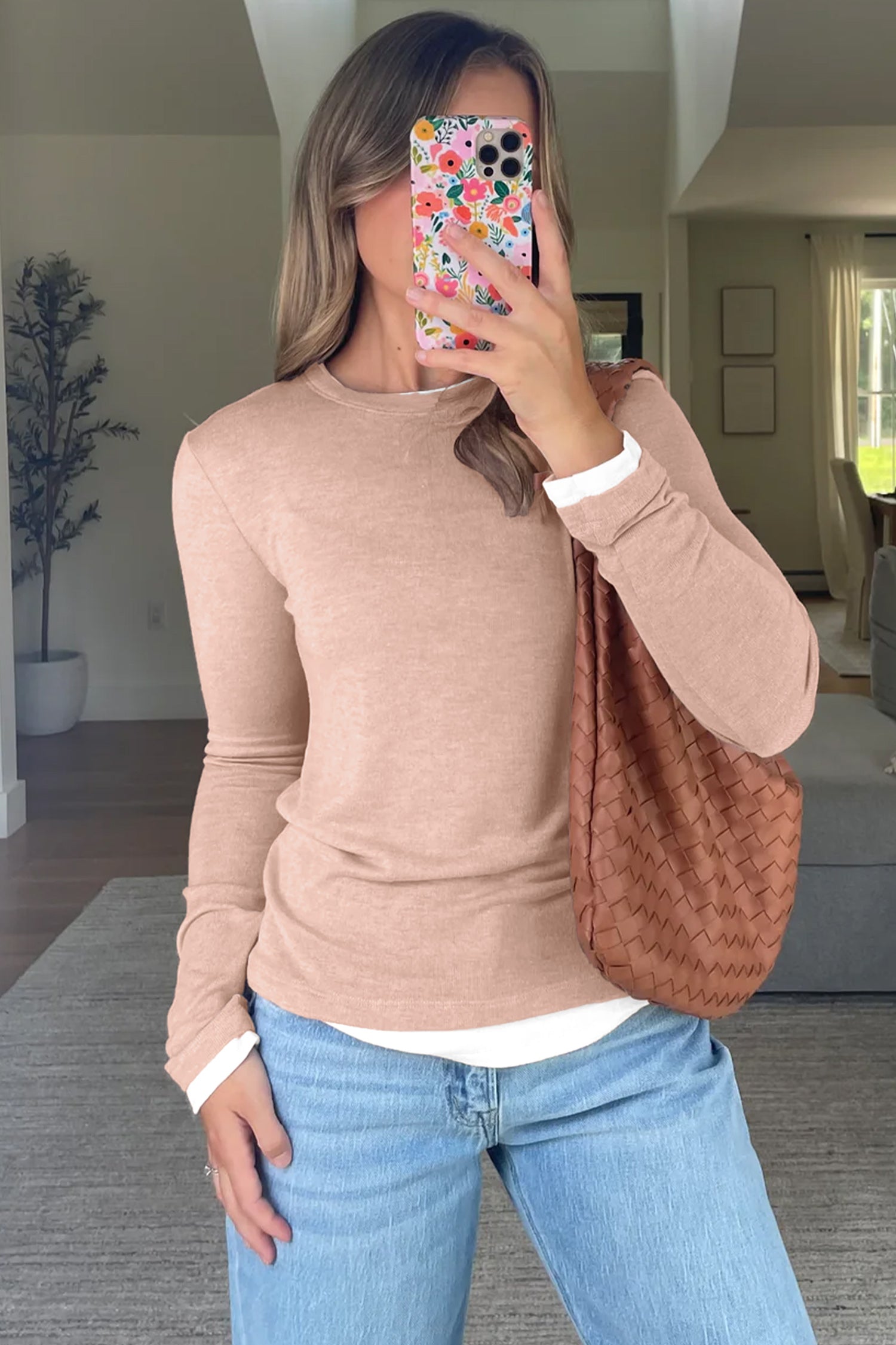 Smoke Gray False Two Piece Color Block Patchwork Long Sleeve Top-Tops/Long Sleeve Tops-[Adult]-[Female]-2022 Online Blue Zone Planet