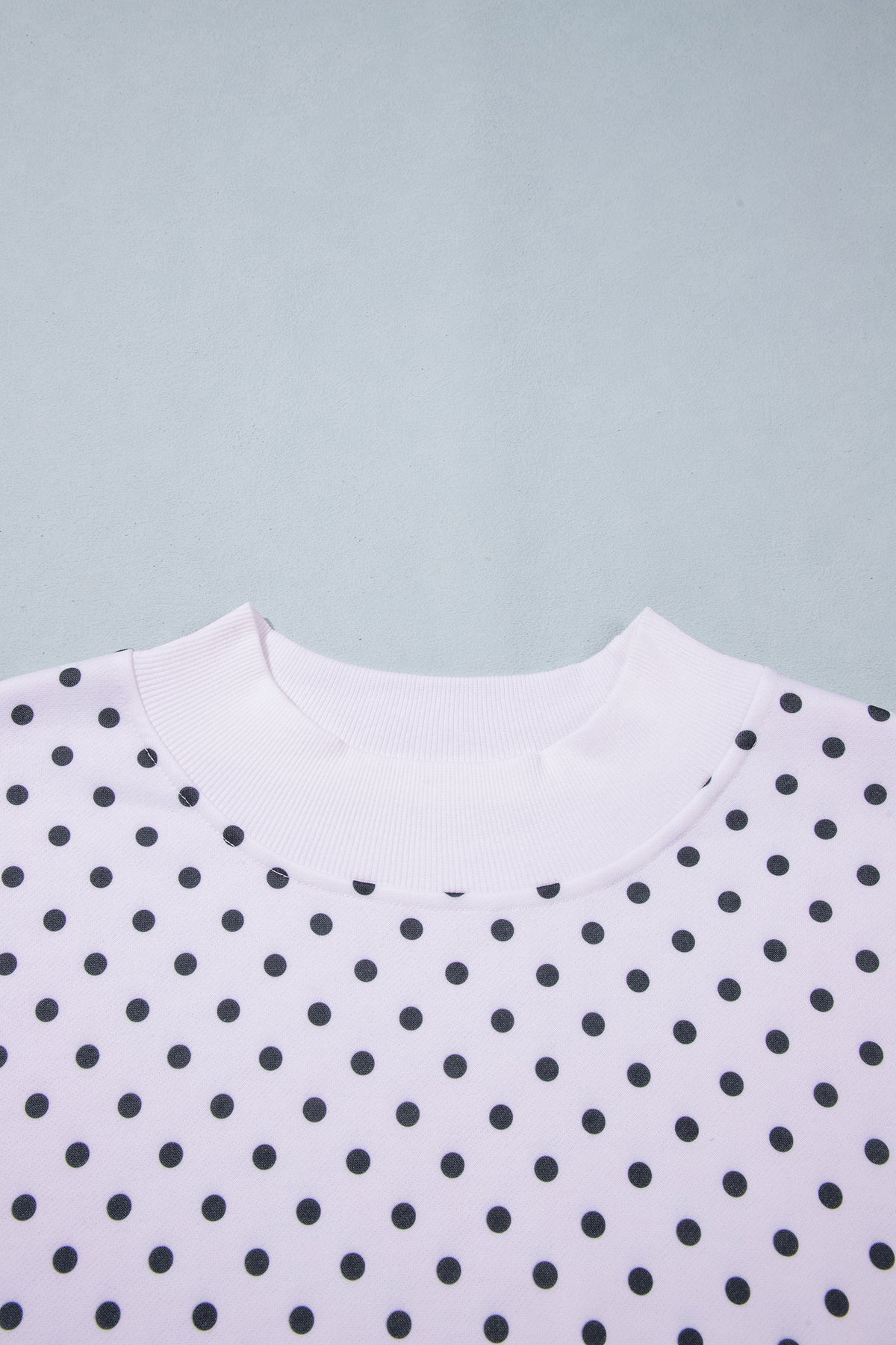 White Polka Dot Ribbed Stand Neck Plus Size Casual Sweatshirt-Plus Size/Plus Size Sweatshirts & Hoodies-[Adult]-[Female]-2022 Online Blue Zone Planet