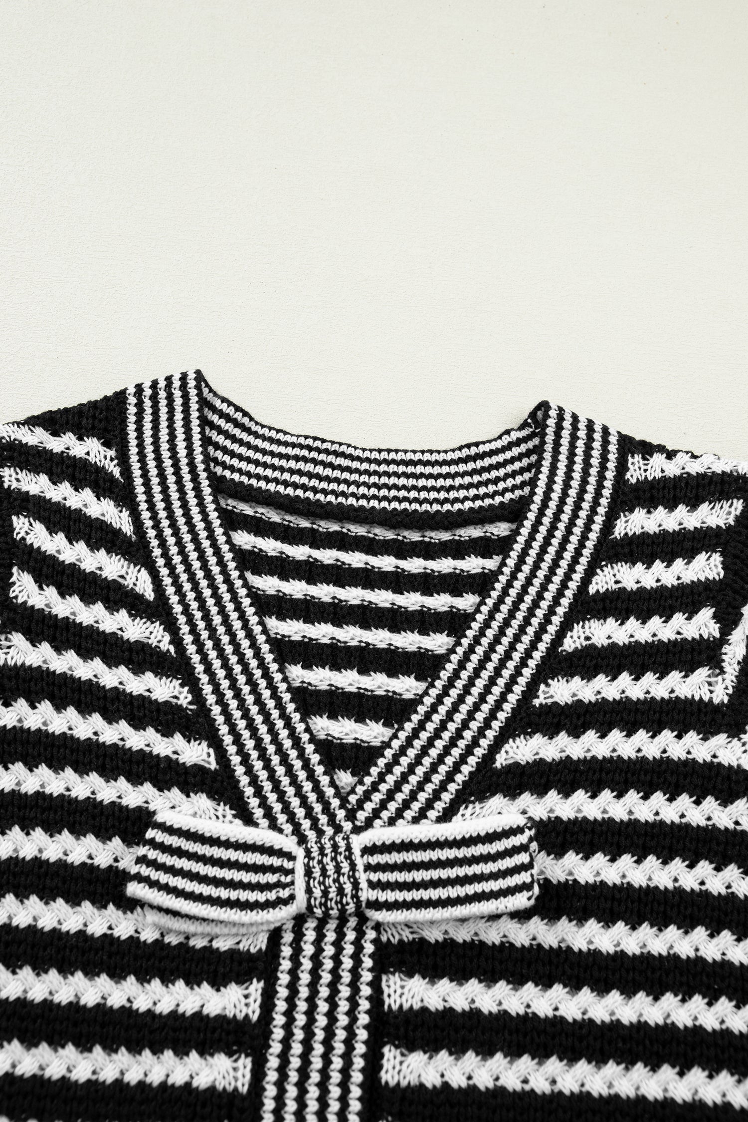 Black Stripe Short Sleeve Knit V Neck Bow Knot Sweater-TOPS / DRESSES-[Adult]-[Female]-2022 Online Blue Zone Planet