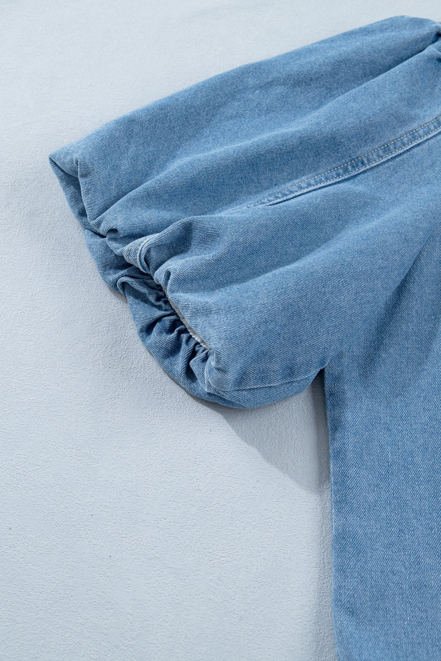 Beau Blue Button Down Short Puff Sleeve Ruffle Hem Patchwork Denim Dress-TOPS / DRESSES-[Adult]-[Female]-2022 Online Blue Zone Planet