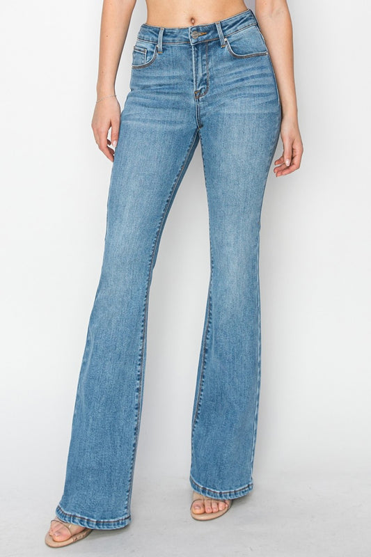 Blue Zone Planet | RISEN Mid Rise Flare Jeans with Pockets-BOTTOM SIZES SMALL MEDIUM LARGE-[Adult]-[Female]-Medium-1(25)-2022 Online Blue Zone Planet