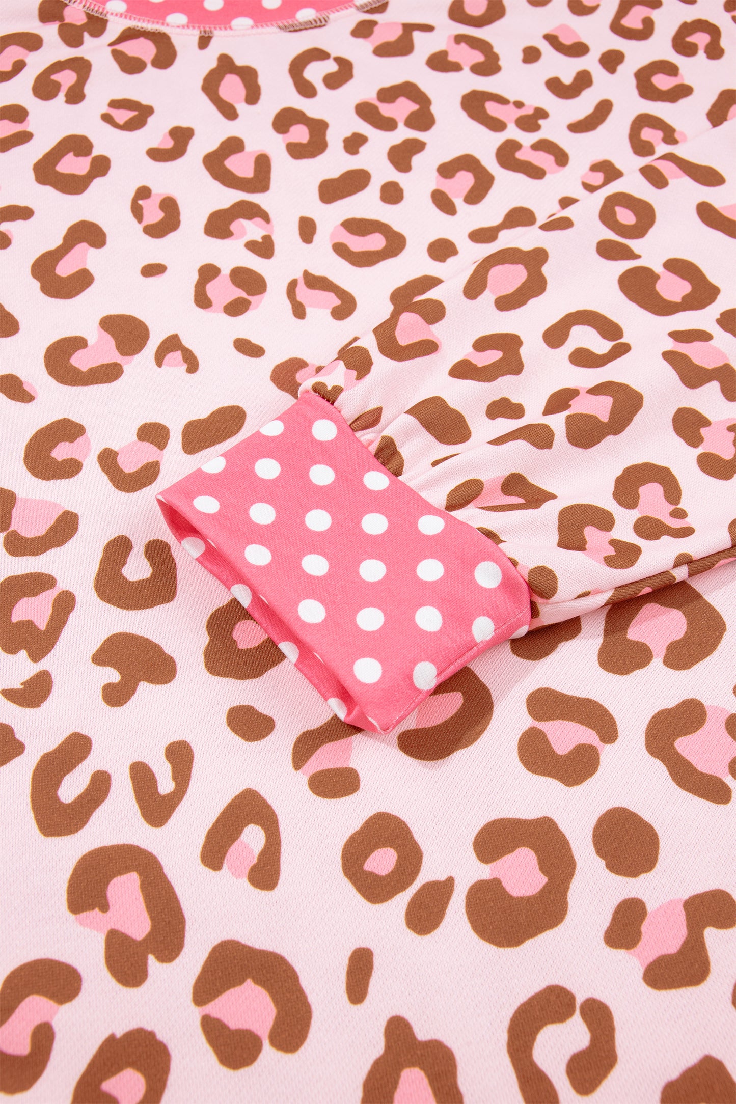 Pink Leopard Polka Dot Colorblock Trim Long Sleeve Top-Tops/Long Sleeve Tops-[Adult]-[Female]-2022 Online Blue Zone Planet