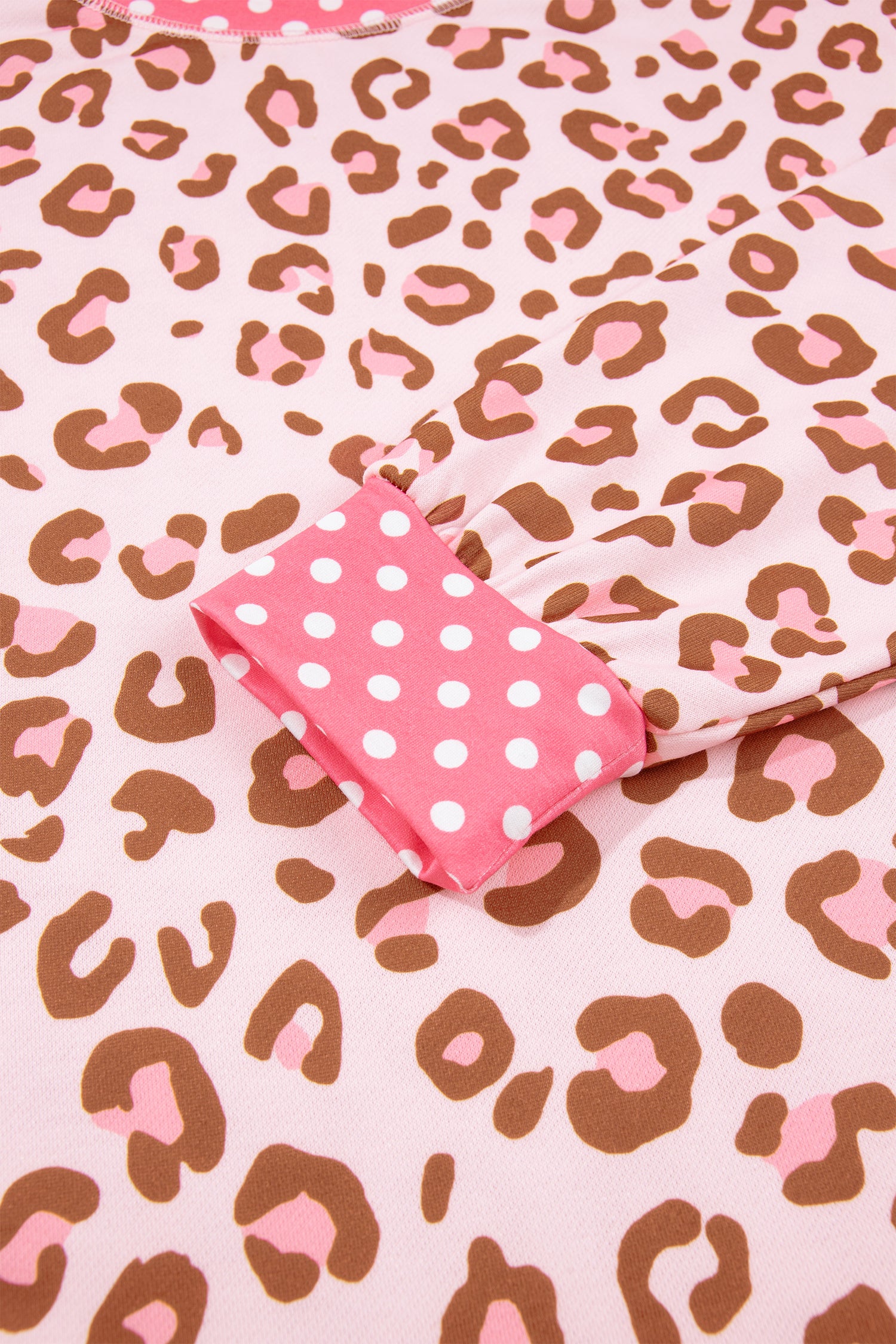 Pink Leopard Polka Dot Colorblock Trim Long Sleeve Top-Tops/Long Sleeve Tops-[Adult]-[Female]-2022 Online Blue Zone Planet