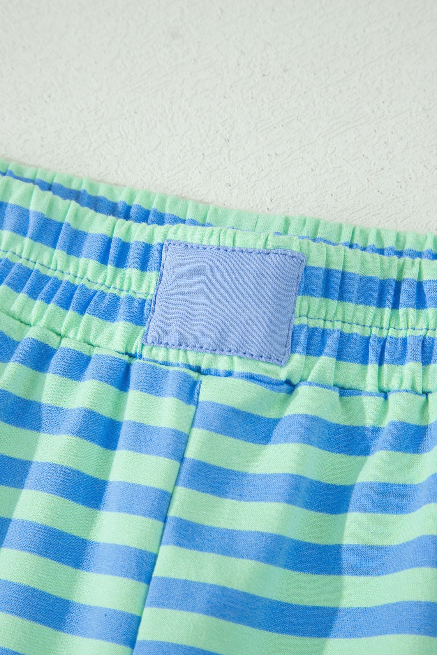 Green Stripe Striped Ribbed Cotton Two-Piece Pant Set with Chest Patch Detail-Two Piece Sets/Short Sets-[Adult]-[Female]-2022 Online Blue Zone Planet