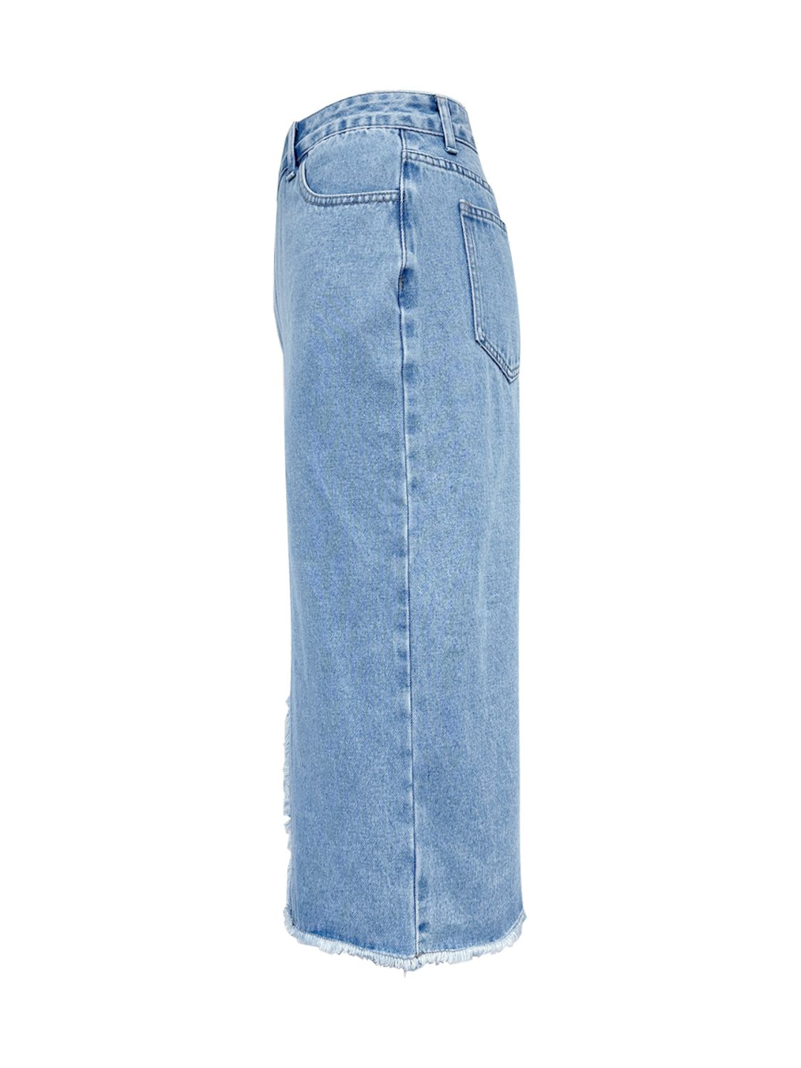 Raw Hem Slit Midi Denim Skirt-BOTTOMS SIZES SMALL MEDIUM LARGE-[Adult]-[Female]-2022 Online Blue Zone Planet