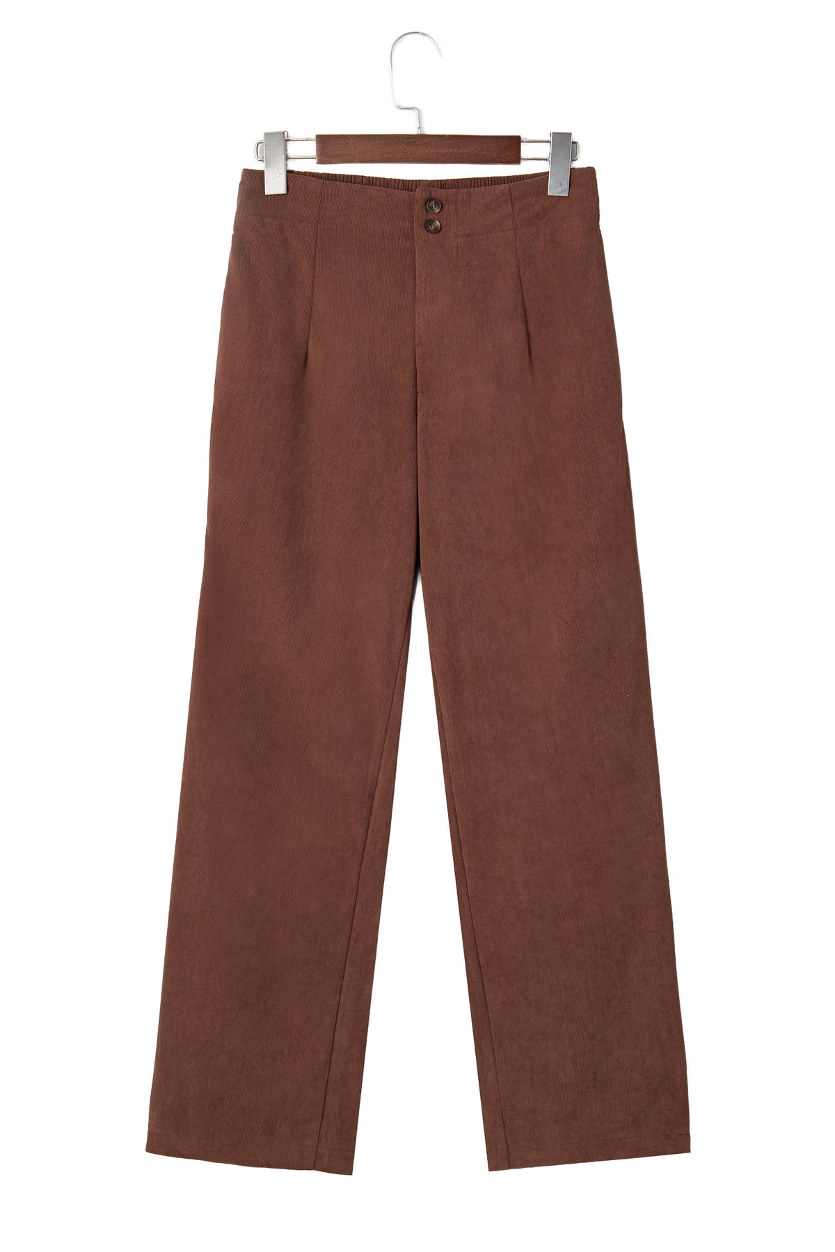 Coffee Elastic Waist Straight Leg Ankle Length Corduroy Pants-Bottoms/Pants & Culotte-[Adult]-[Female]-2022 Online Blue Zone Planet