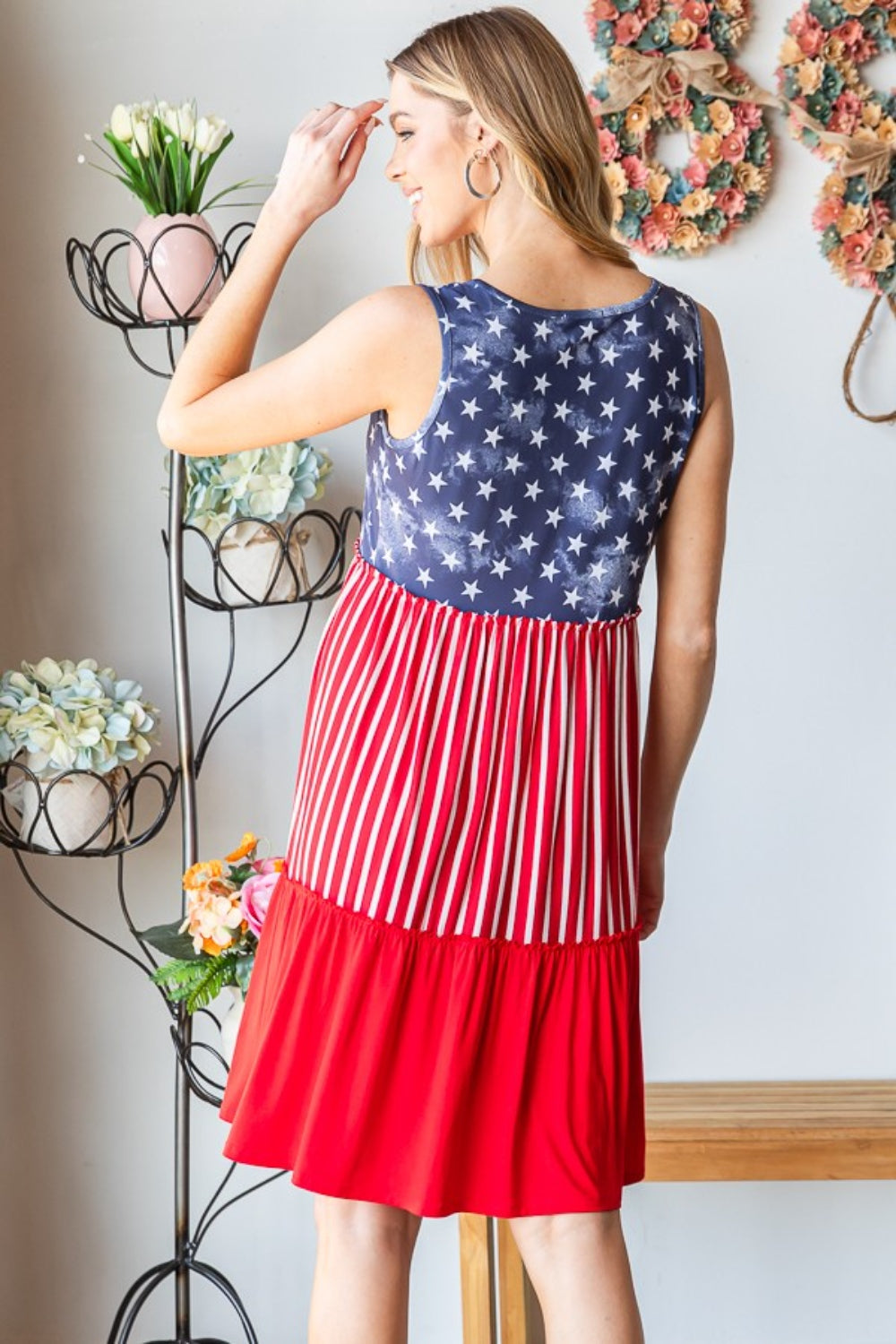 Heimish Full Size US Flag Theme Contrast Tank Dress BLUE ZONE PLANET