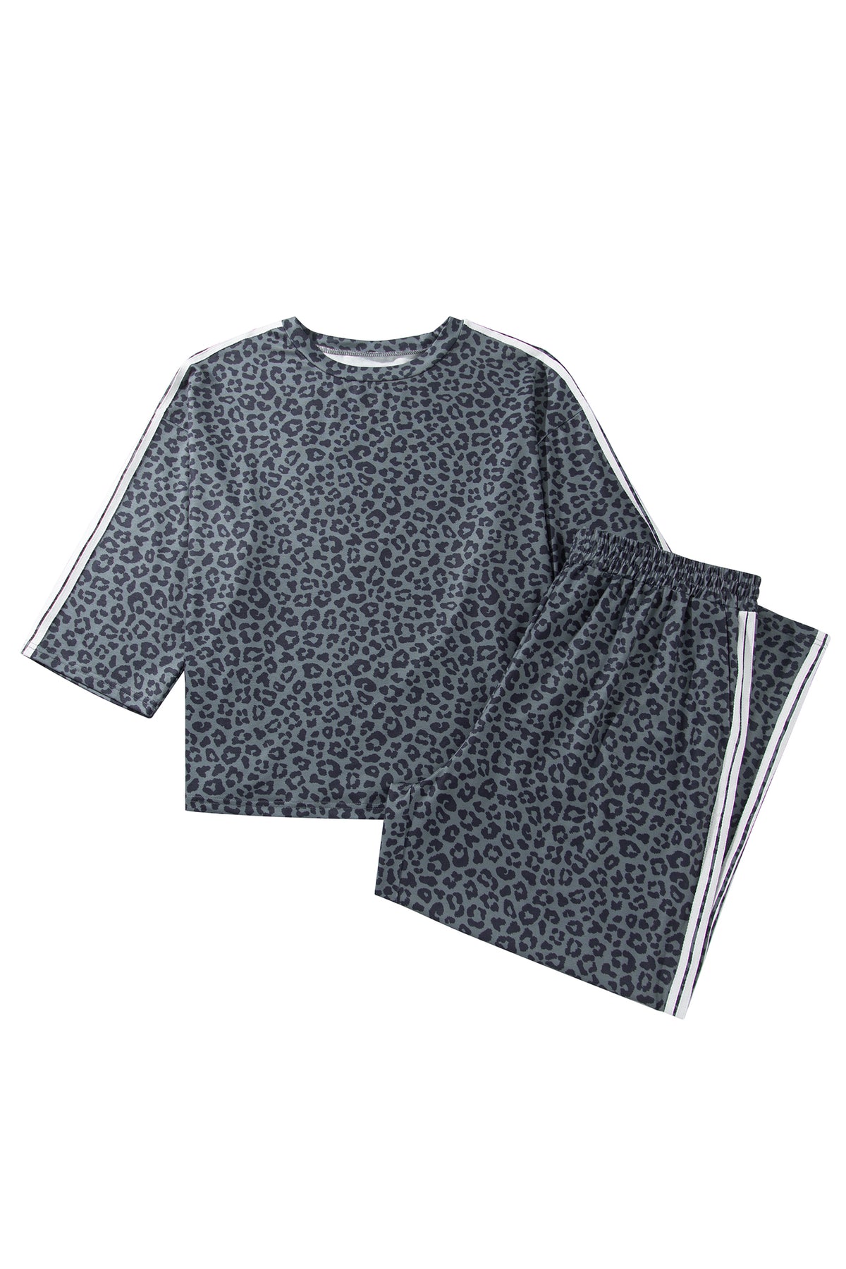 Gray Leopard Print Bracelet Sleeve Top Plus Size Loose Pants Set-Bracelet-[Adult]-[Female]-2022 Online Blue Zone Planet