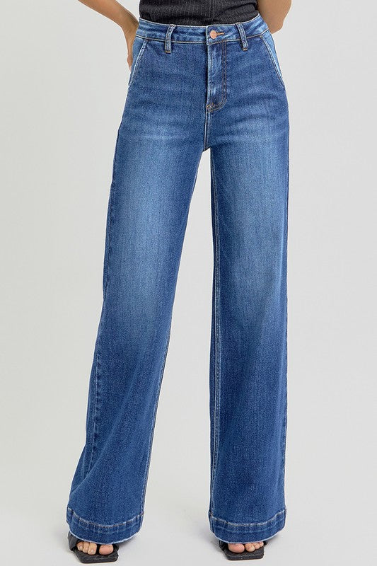 RISEN Full Size High Rise Wide Leg Jeans with Slanted Pockets-BOTTOMS SIZES SMALL MEDIUM LARGE-[Adult]-[Female]-2022 Online Blue Zone Planet