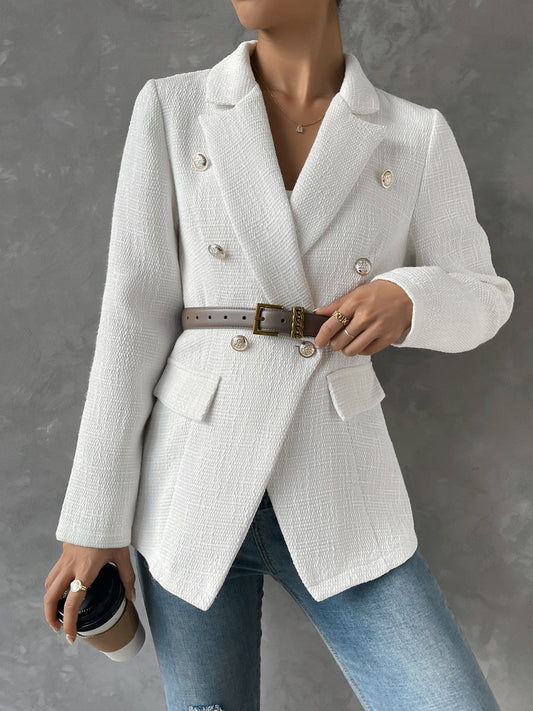 Lapel Collar Long Sleeve Blazer with Pockets-TOPS / DRESSES-[Adult]-[Female]-White-S-2022 Online Blue Zone Planet