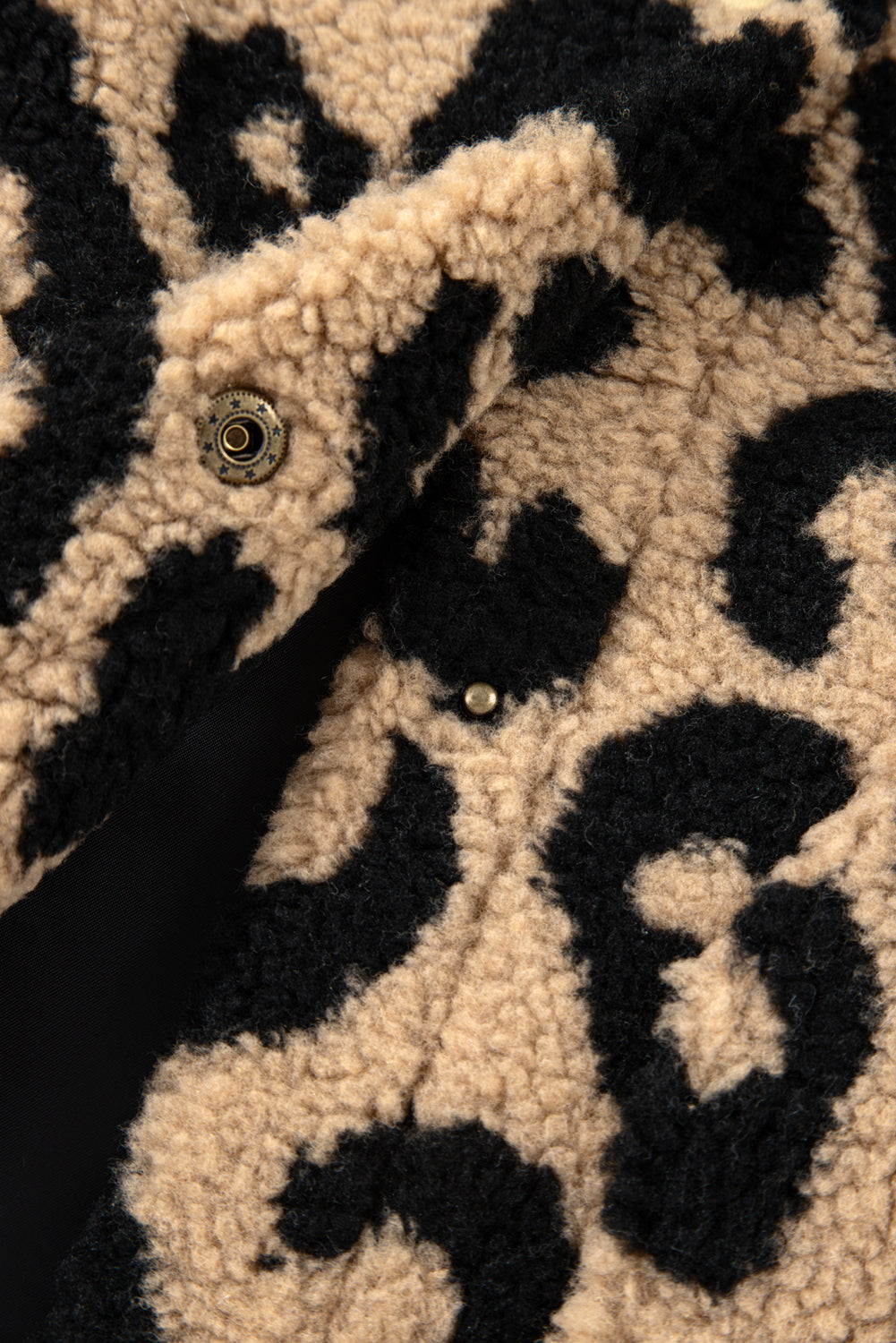 Khaki Leopard Sherpa Button Front Collared Plus Size Vest Jacket-Plus Size/Plus Size Outerwear-[Adult]-[Female]-2022 Online Blue Zone Planet