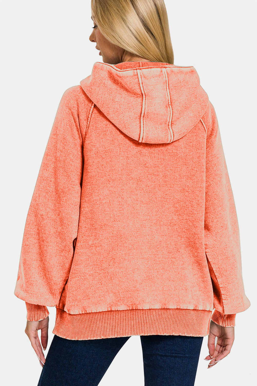 Blue Zone Planet | Zenana Acid Wash Fleece Kangaroo Hoodie-TOPS / DRESSES-[Adult]-[Female]-2022 Online Blue Zone Planet