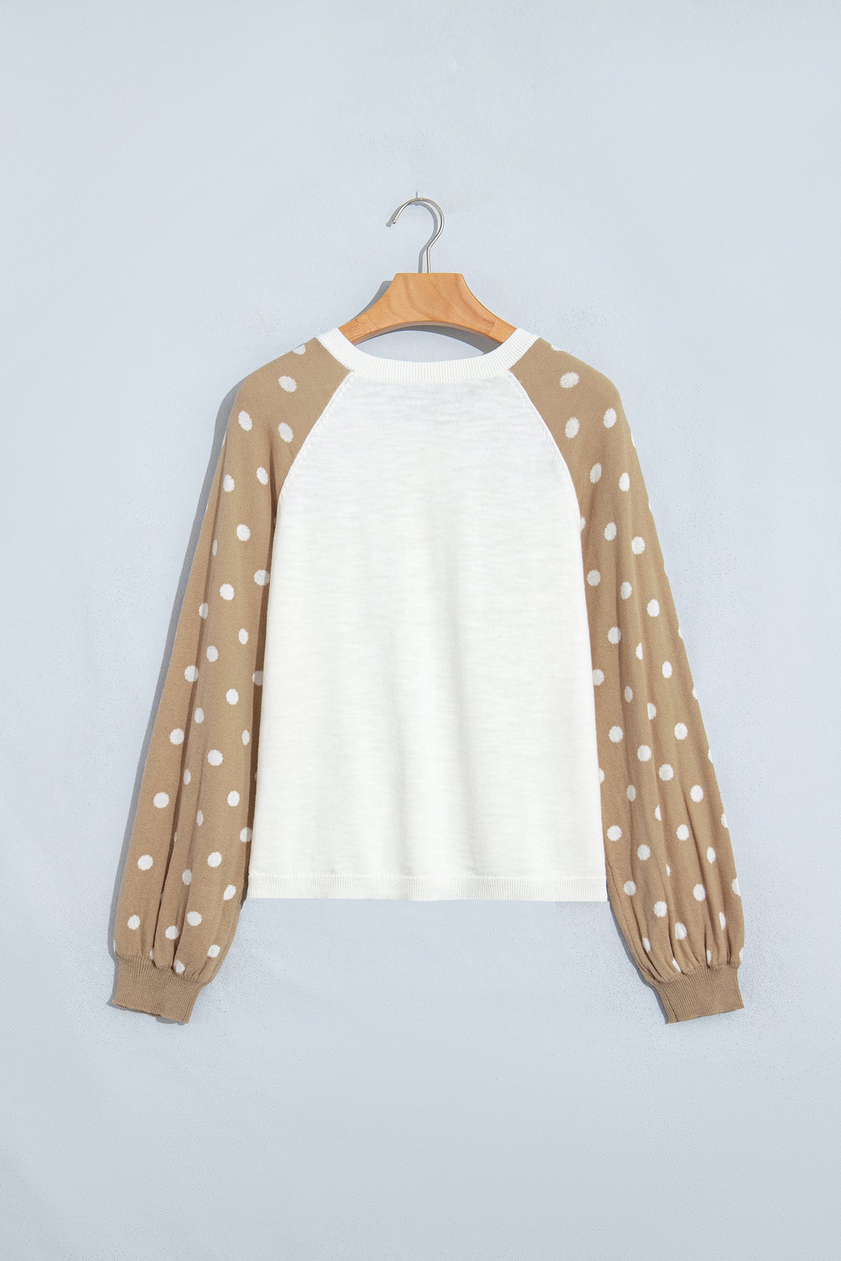 Khaki Polka Dot Contrast Long Sleeve Button V Neck Sweater-Sweaters & Cardigans/Sweaters-[Adult]-[Female]-2022 Online Blue Zone Planet