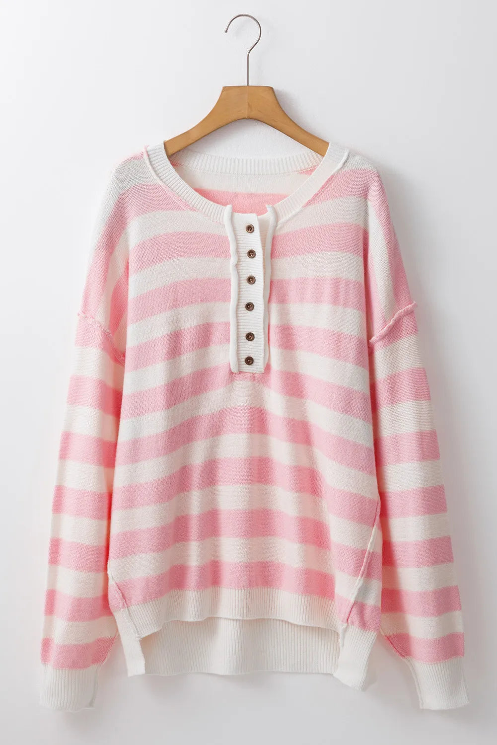 Exposed Seam Striped Round Neck Long Sleeve Sweater-TOPS / DRESSES-[Adult]-[Female]-2022 Online Blue Zone Planet