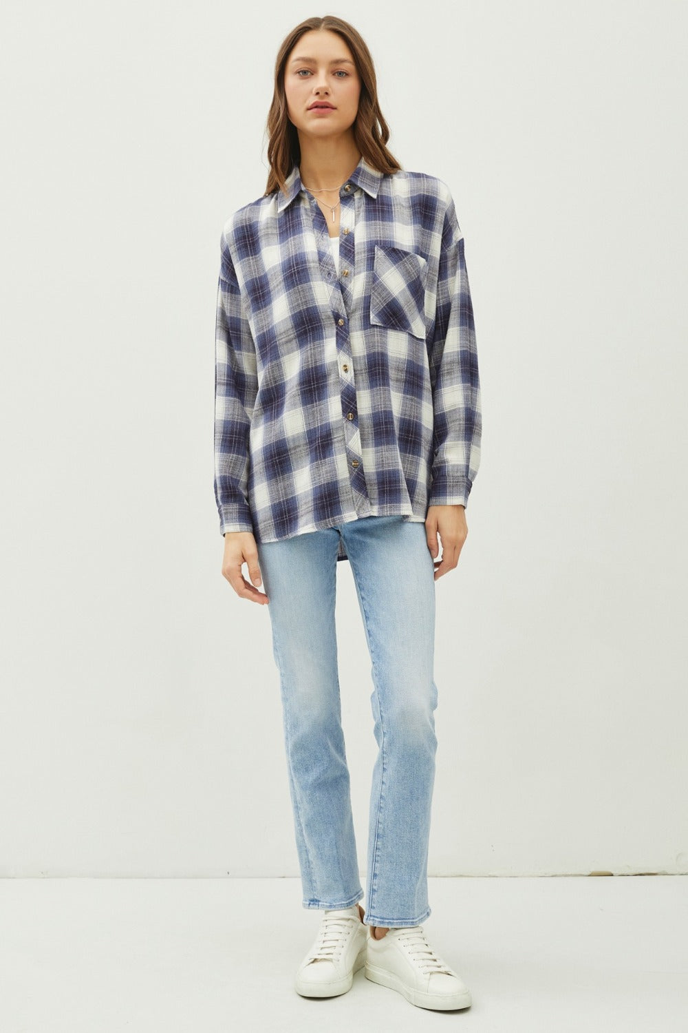 Blue Zone Planet | Be Cool Plaid Flannel Button Down Shirt with Chest Pocket-TOPS / DRESSES-[Adult]-[Female]-2022 Online Blue Zone Planet