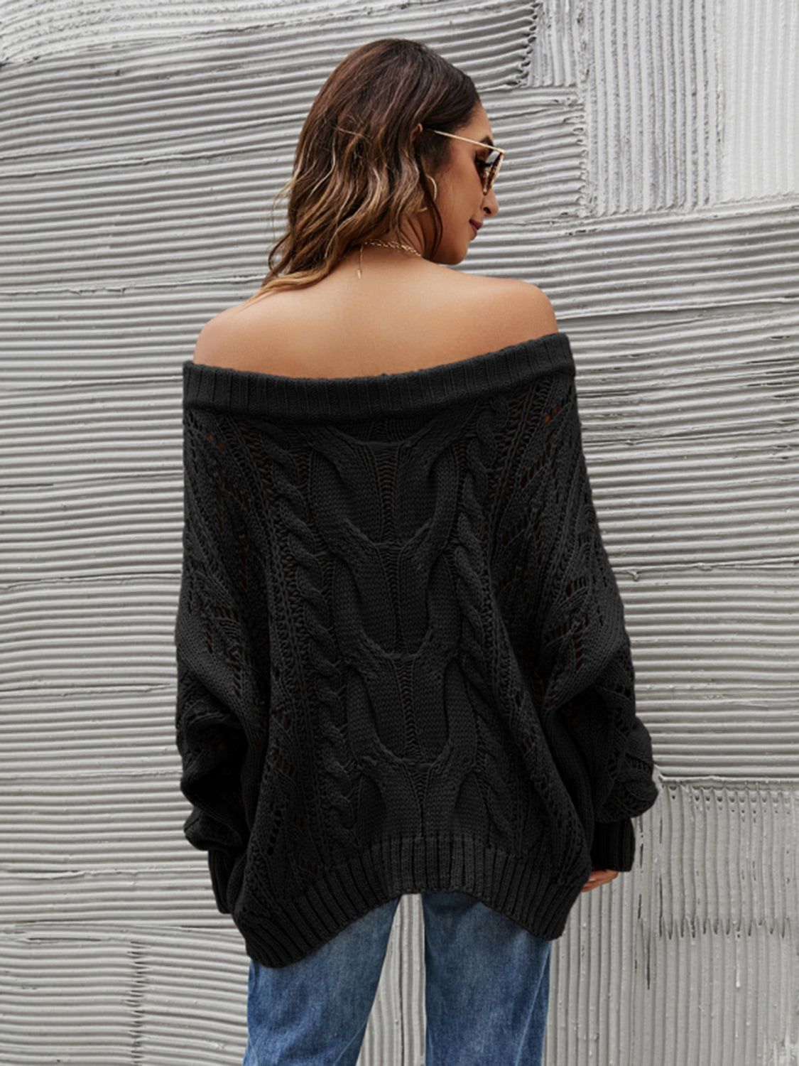 Blue Zone Planet | Cable Knit Openwork Off-Shoulder Sweater-TOPS / DRESSES-[Adult]-[Female]-2022 Online Blue Zone Planet