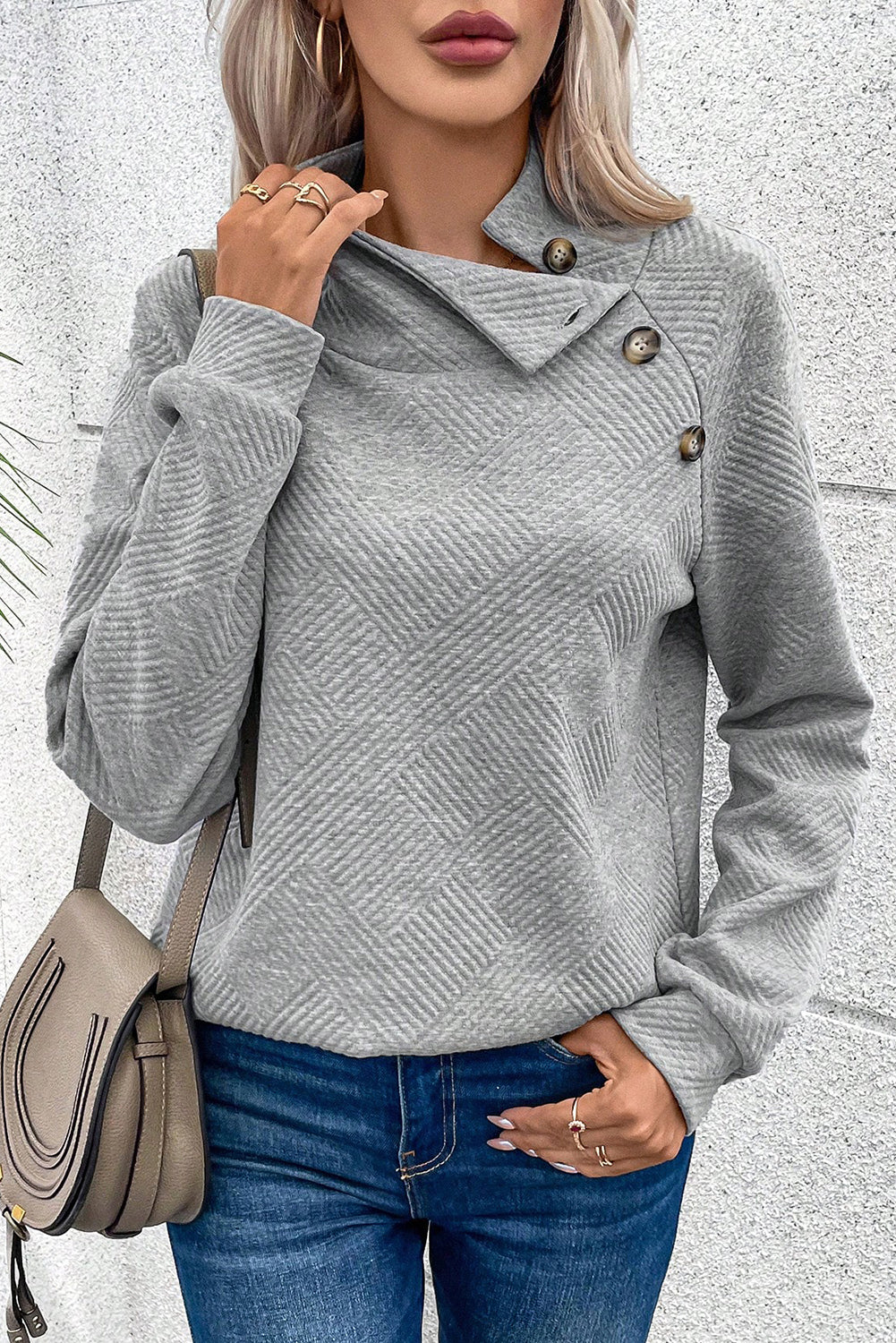 Textured Turtleneck Long Sleeve Sweatshirt-TOPS / DRESSES-[Adult]-[Female]-2022 Online Blue Zone Planet