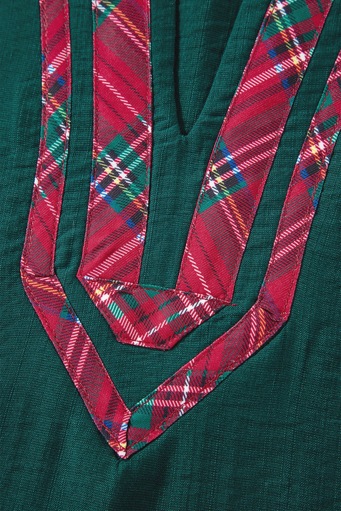 Evergreen Contrast Plaid Patchwork V Neck Half Sleeve Blouse-Tops/Blouses & Shirts-[Adult]-[Female]-2022 Online Blue Zone Planet