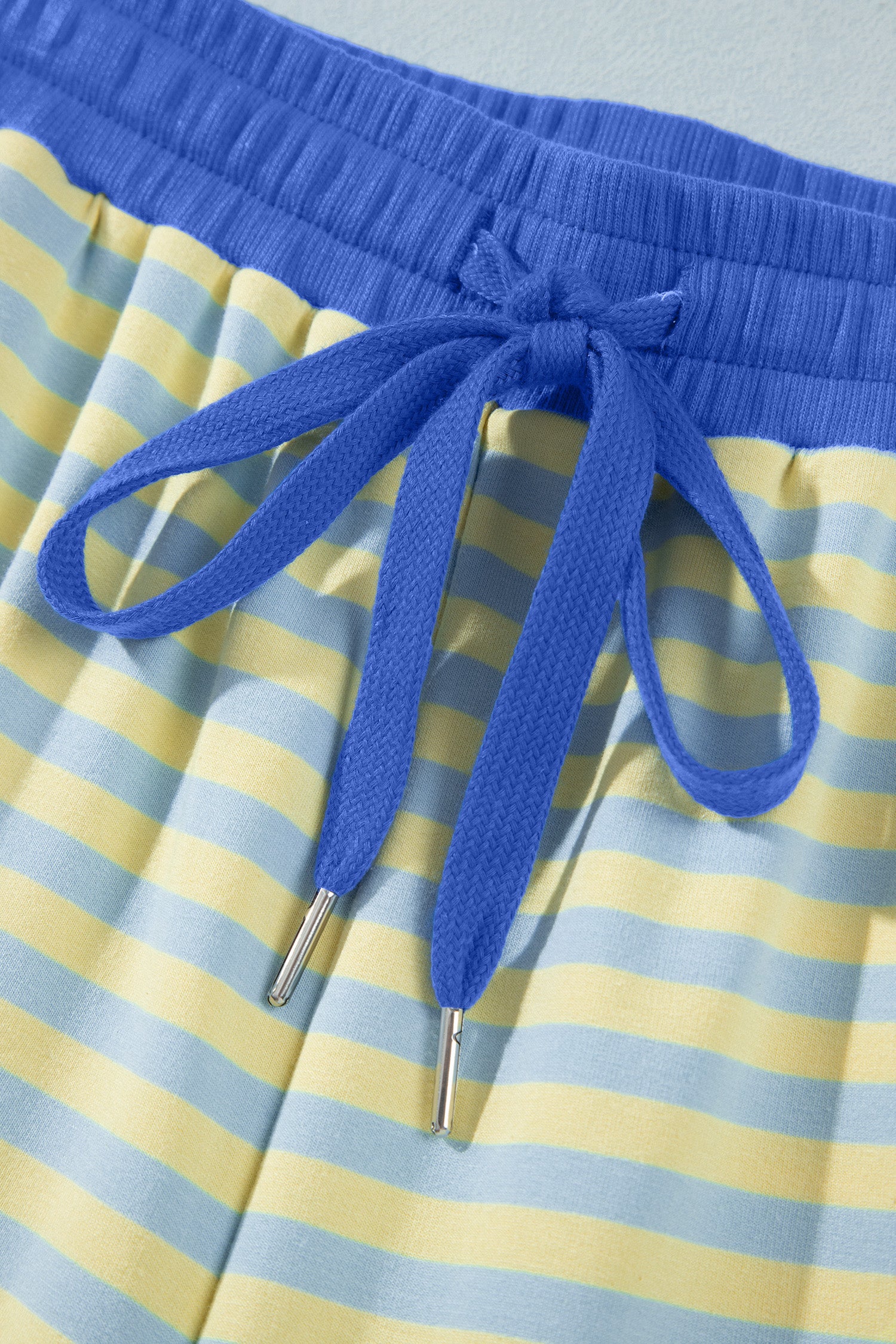 Pink Stripe Colorblock Trim Crew Neck Loose Tee Drawstring Elastic Waist 2pcs Pant Set-Two Piece Sets/Pant Sets-[Adult]-[Female]-2022 Online Blue Zone Planet