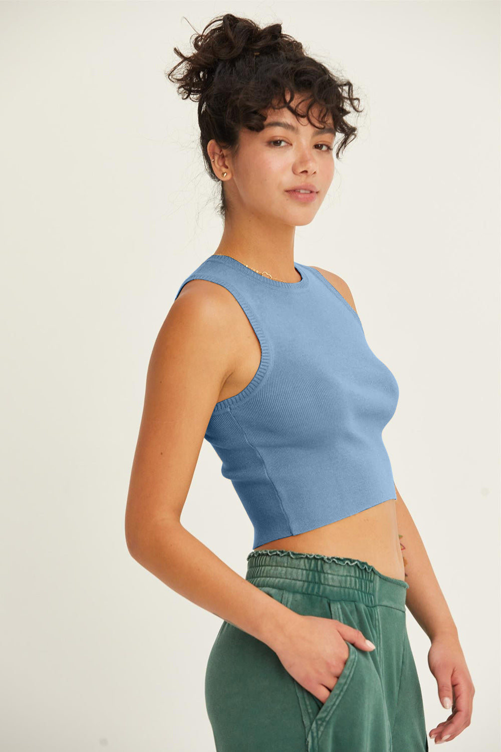 HYFVE Ribbed Knit Cropped Tank-TOPS / DRESSES-[Adult]-[Female]-Gray Blue-S-2022 Online Blue Zone Planet