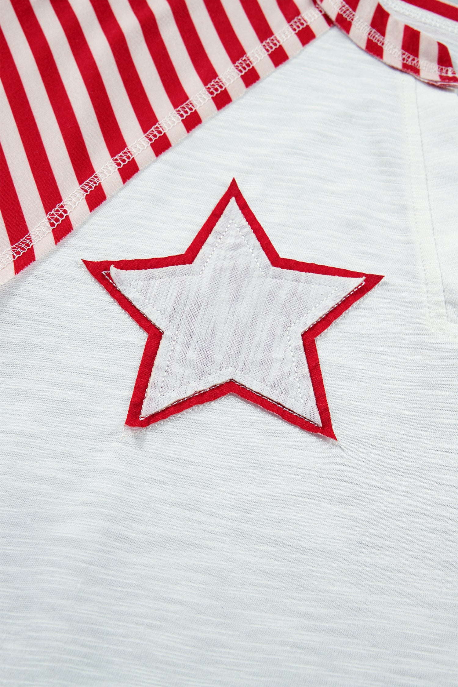 Fiery Red Star Detail Flag Inspired Short Sleeve Top-Tops/Tops & Tees-[Adult]-[Female]-2022 Online Blue Zone Planet