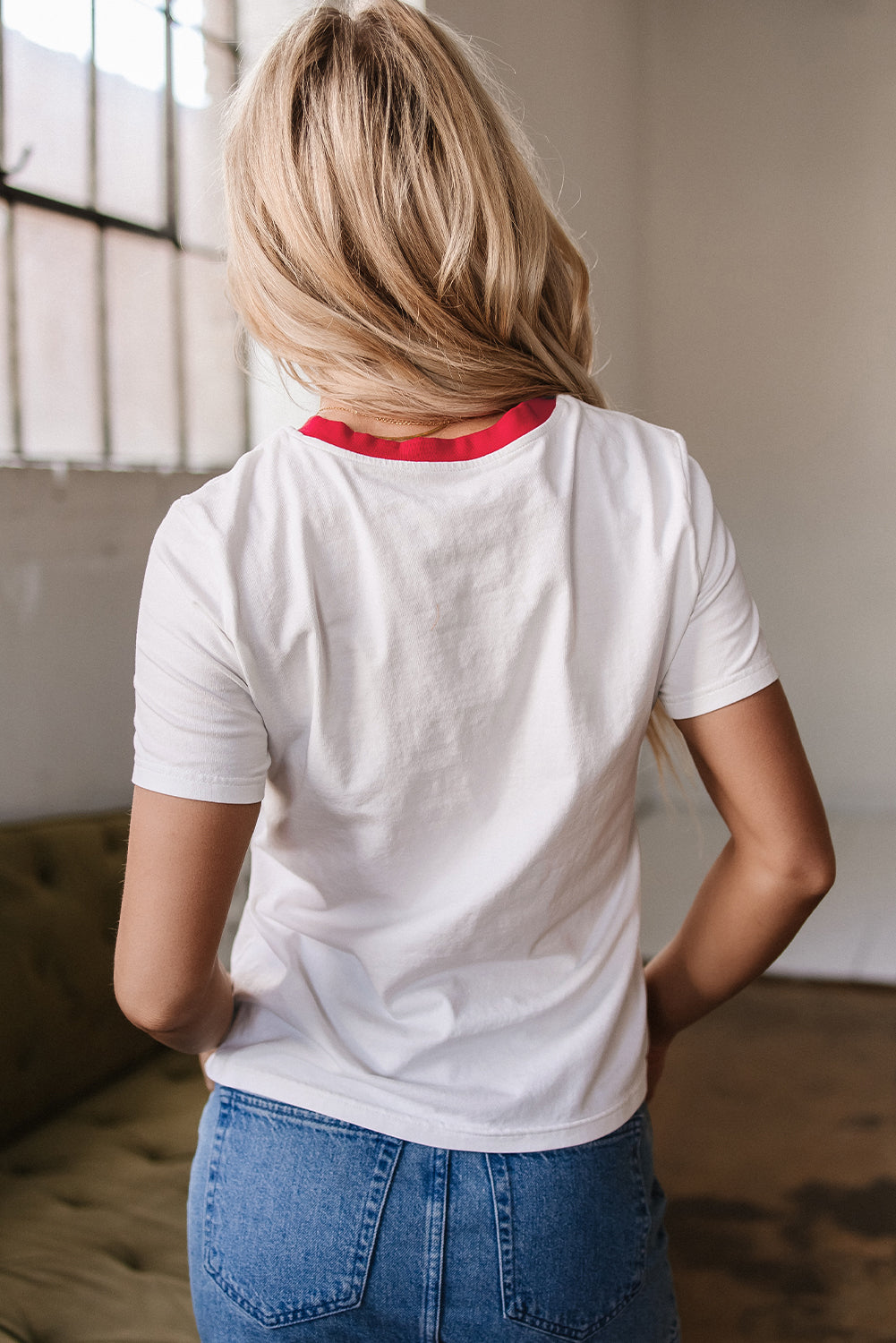 White Rainbow Stripe Print Contrast Crewneck T Shirt-Tops/Tops & Tees-[Adult]-[Female]-2022 Online Blue Zone Planet