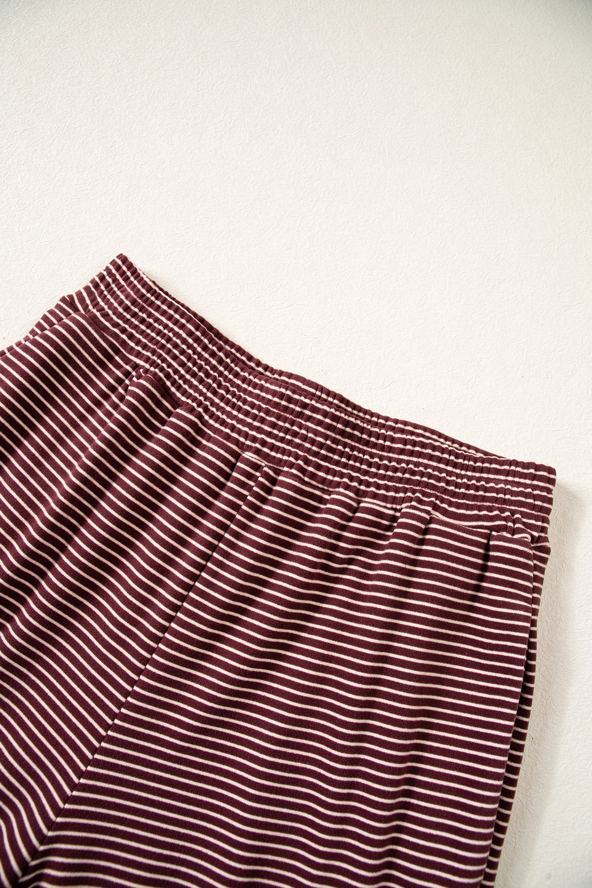 Brown Stripe Contrast Trim Round Neck Oversize Long Sleeve Top 2pcs Pant Set-Two Piece Sets/Pant Sets-[Adult]-[Female]-2022 Online Blue Zone Planet