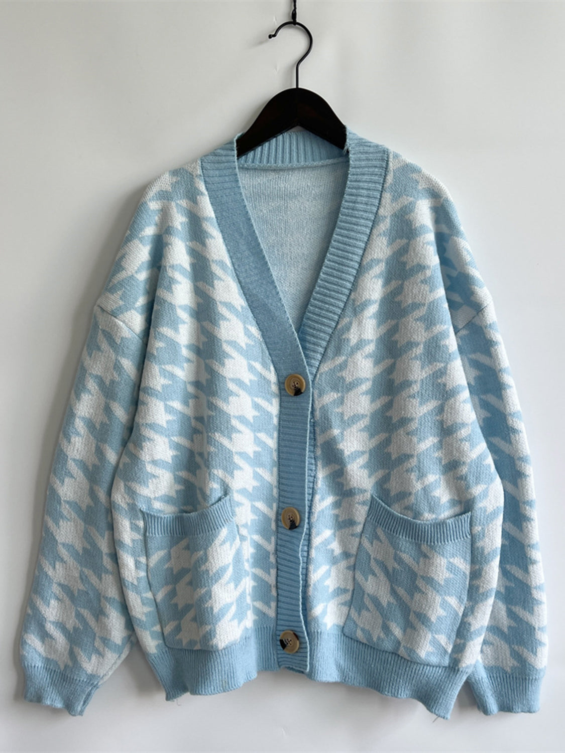 Houndstooth Botton Front Cardigan with Pockets-TOPS / DRESSES-[Adult]-[Female]-2022 Online Blue Zone Planet