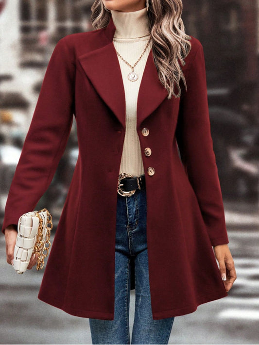 Collared Neck Button Up Long Sleeve Coat-TOPS / DRESSES-[Adult]-[Female]-Burgundy-S-2022 Online Blue Zone Planet