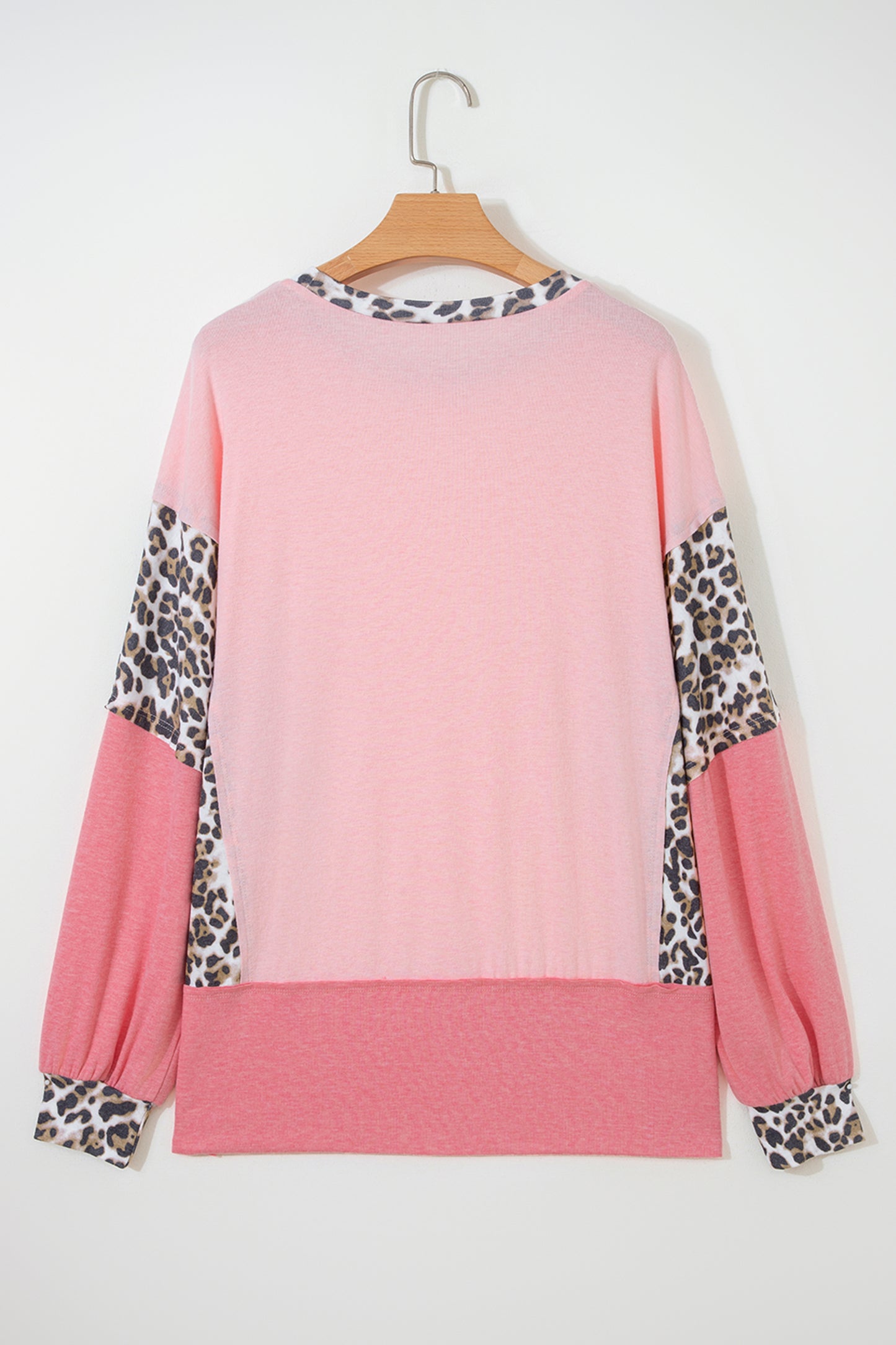 Light Pink Color Block Leopard Patchwork Dolman Sleeve High Low Baggy Sweatshirt-Tops/Sweatshirts & Hoodies-[Adult]-[Female]-2022 Online Blue Zone Planet