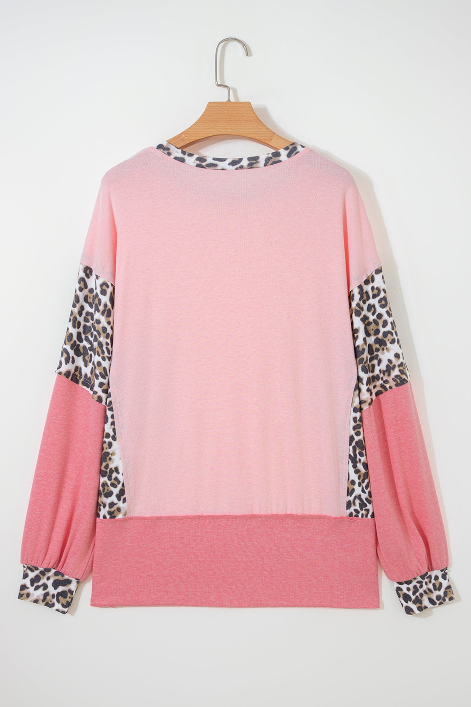 Light Pink Color Block Leopard Patchwork Dolman Sleeve High Low Baggy Sweatshirt-Tops/Sweatshirts & Hoodies-[Adult]-[Female]-2022 Online Blue Zone Planet
