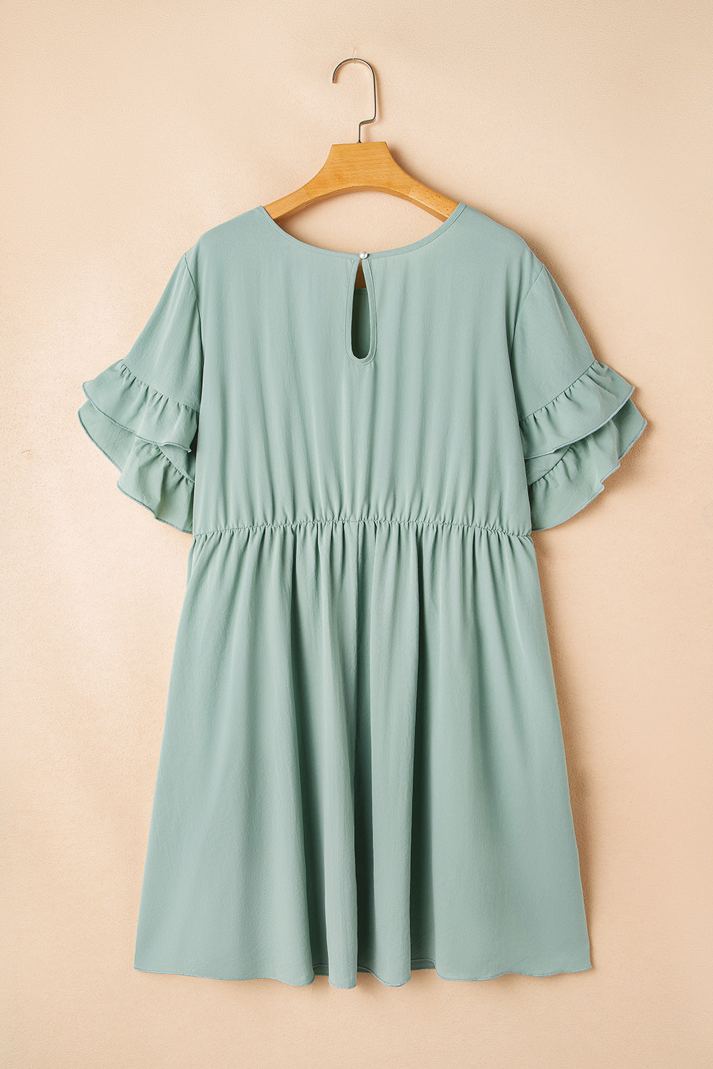 Grass Green Plain Ruffle Hem Plus Size Flared Mini Dress