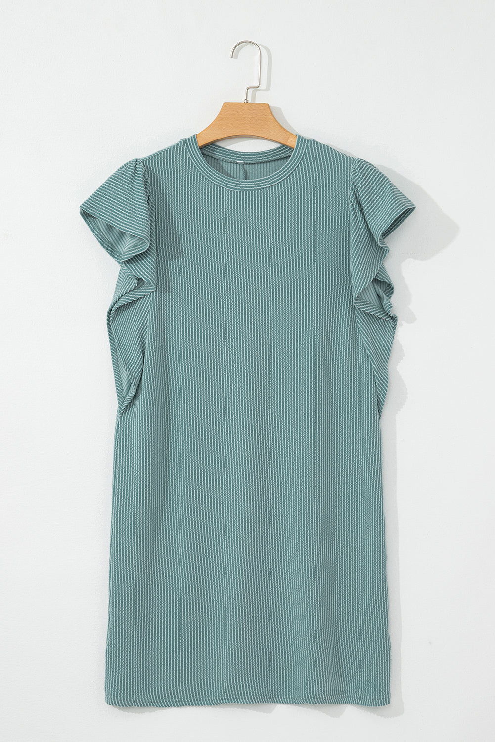 Canton Corded Ruffle Sleeve Crew Neck Shift Dress-TOPS / DRESSES-[Adult]-[Female]-2022 Online Blue Zone Planet