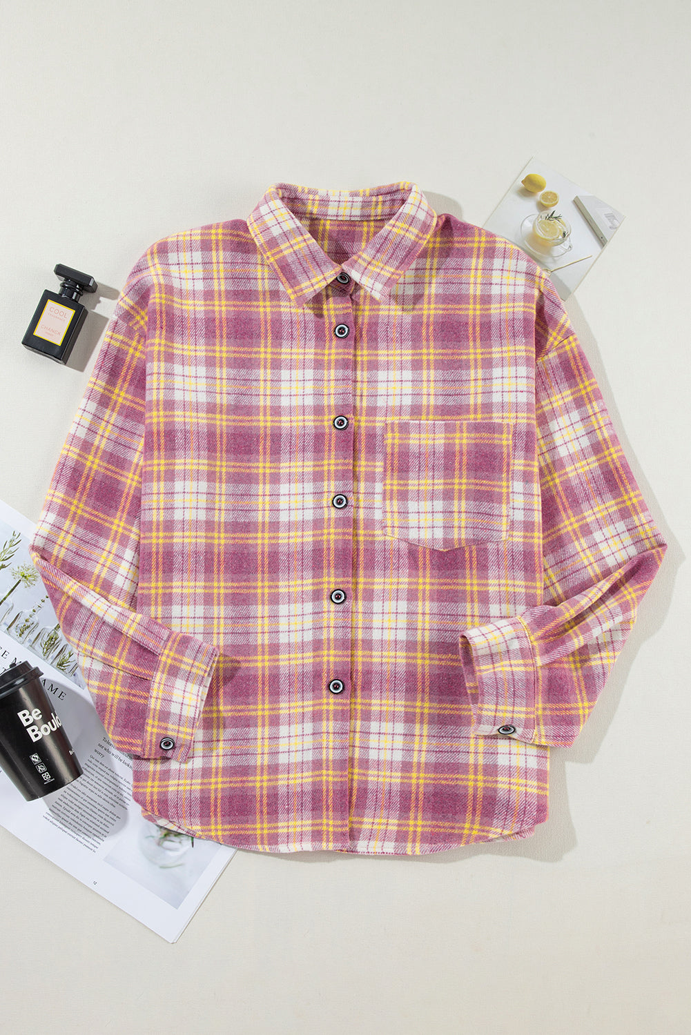 Plaid Collared Neck Button Up Shacket-TOPS / DRESSES-[Adult]-[Female]-2022 Online Blue Zone Planet