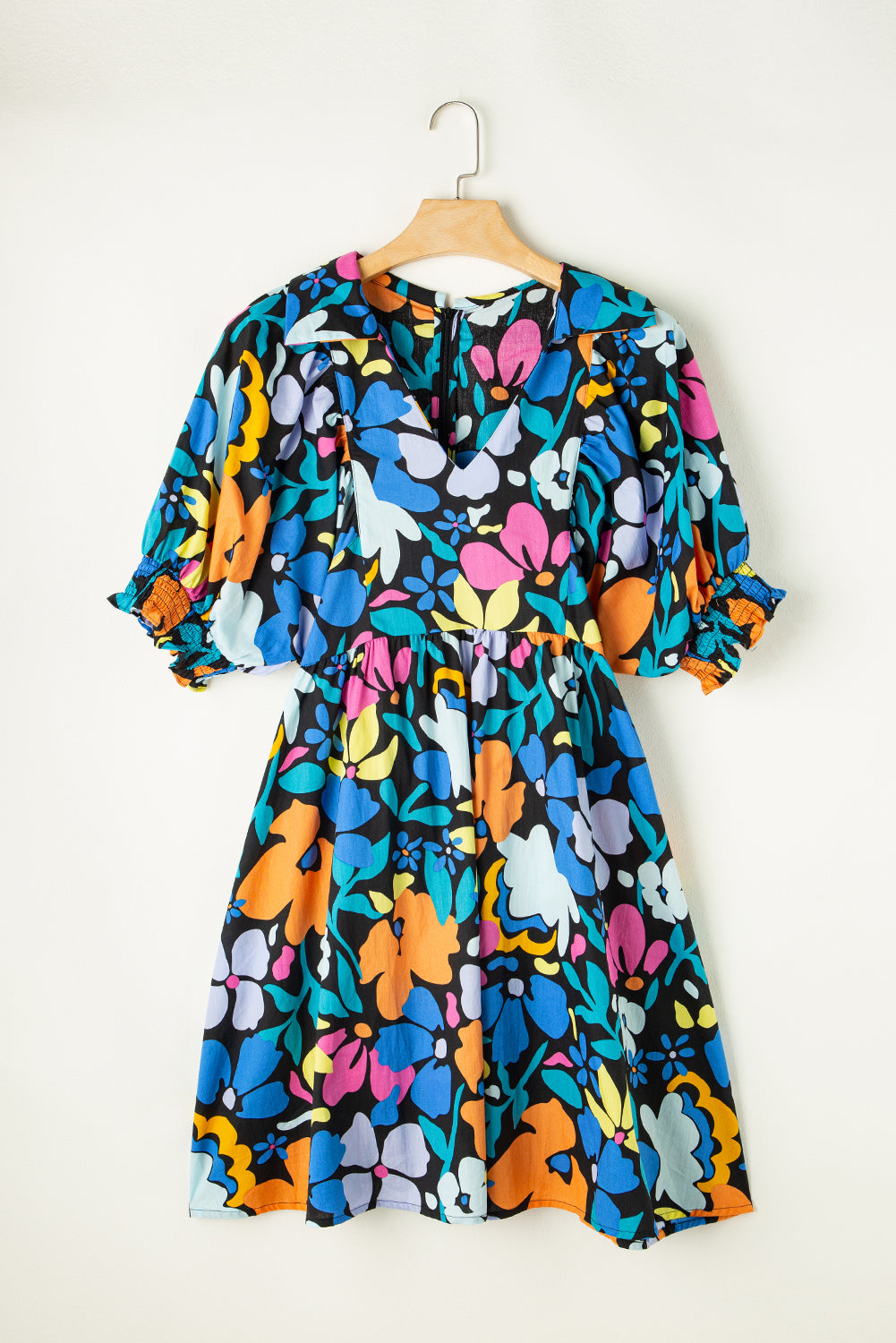 Blue Zone Planet | Blue Split Neck Collared Plus Floral Dress-TOPS / DRESSES-[Adult]-[Female]-2022 Online Blue Zone Planet