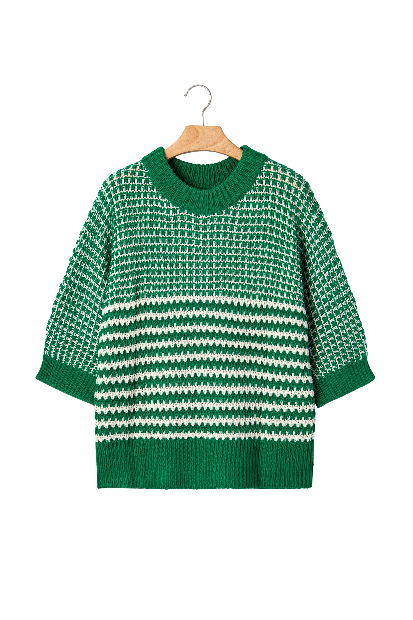 Green Stripe 3/4 Draped Sleeve Slouchy Sweater-TOPS / DRESSES-[Adult]-[Female]-2022 Online Blue Zone Planet