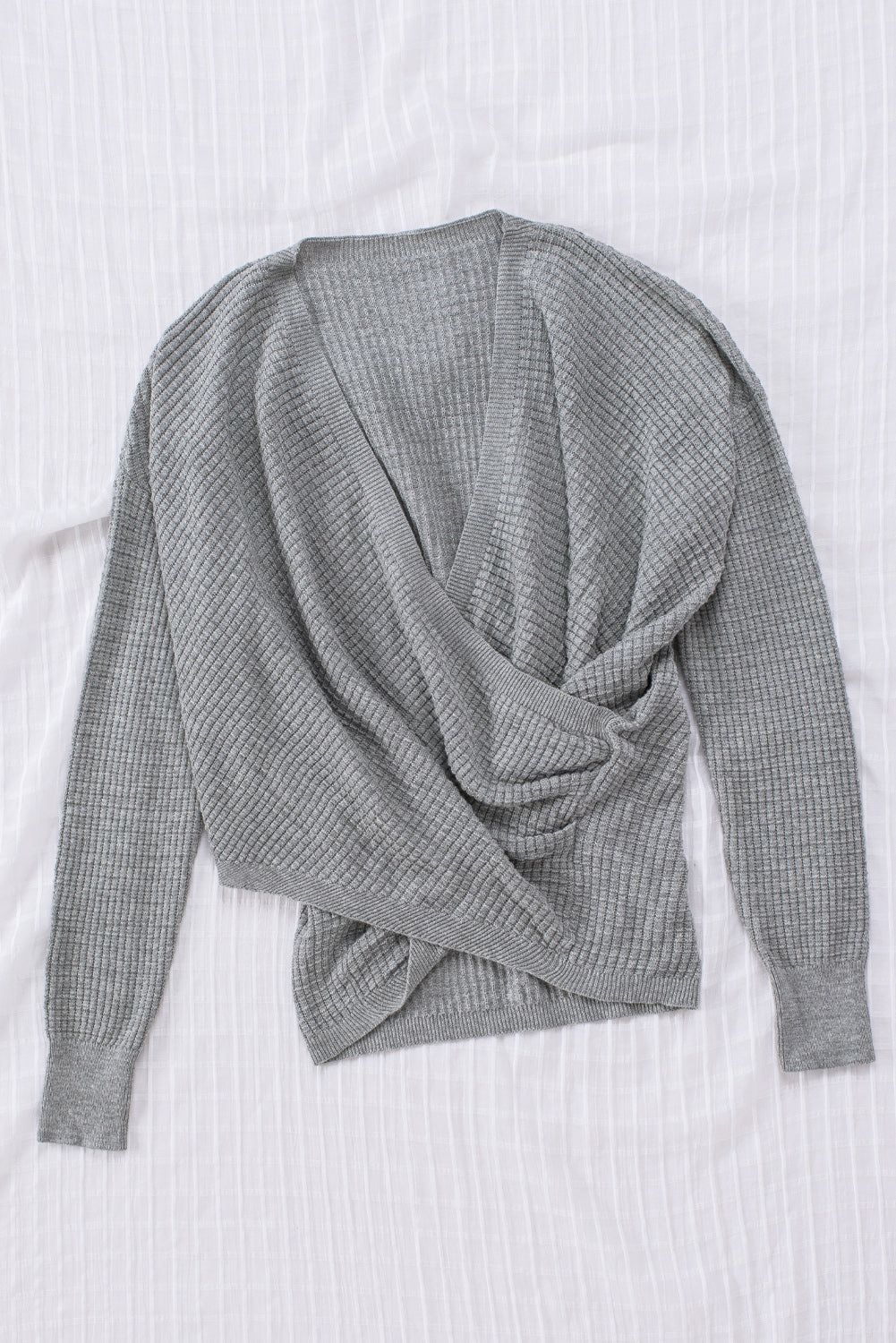 Blue Zone Planet | Khaki Wrap V Neck Waffle Sweater-Sweaters-[Adult]-[Female]-2022 Online Blue Zone Planet