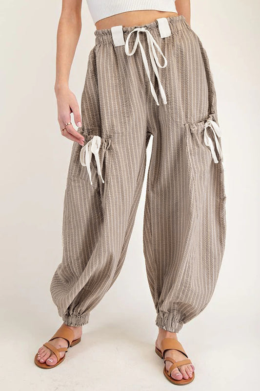 Brown Stripe Drawstring Cargo Jogger Pants with Pockets-Bottoms/Pants & Culotte-[Adult]-[Female]-Brown Stripe-S-2022 Online Blue Zone Planet
