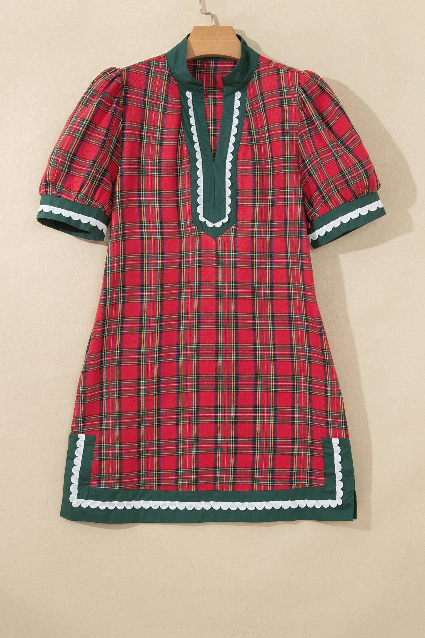 Red Plaid Mini Mini Shift Style Short Sleeve Dress-TOPS / DRESSES-[Adult]-[Female]-2022 Online Blue Zone Planet