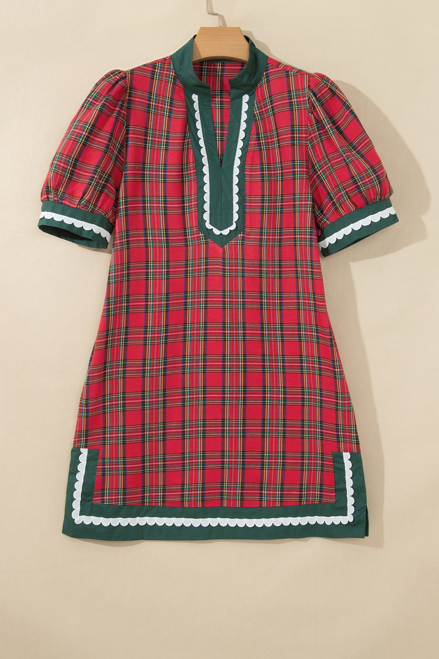 Red Plaid Mini Mini Shift Style Short Sleeve Dress-TOPS / DRESSES-[Adult]-[Female]-2022 Online Blue Zone Planet