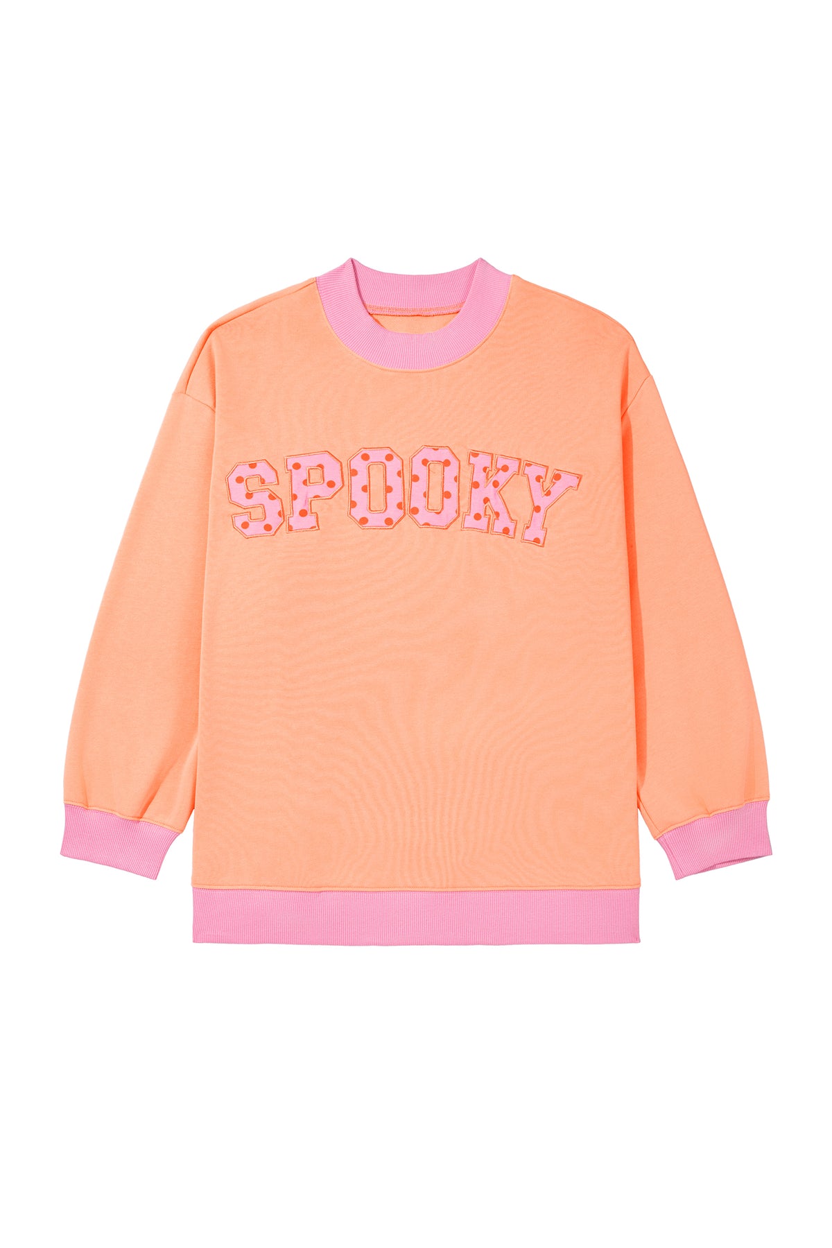 Grapefruit Orange Contrast Polka Dot Slogan Graphic Color Block Mock Neck Plus Sweatshirt-Plus Size/Plus Size Sweatshirts & Hoodies-[Adult]-[Female]-2022 Online Blue Zone Planet
