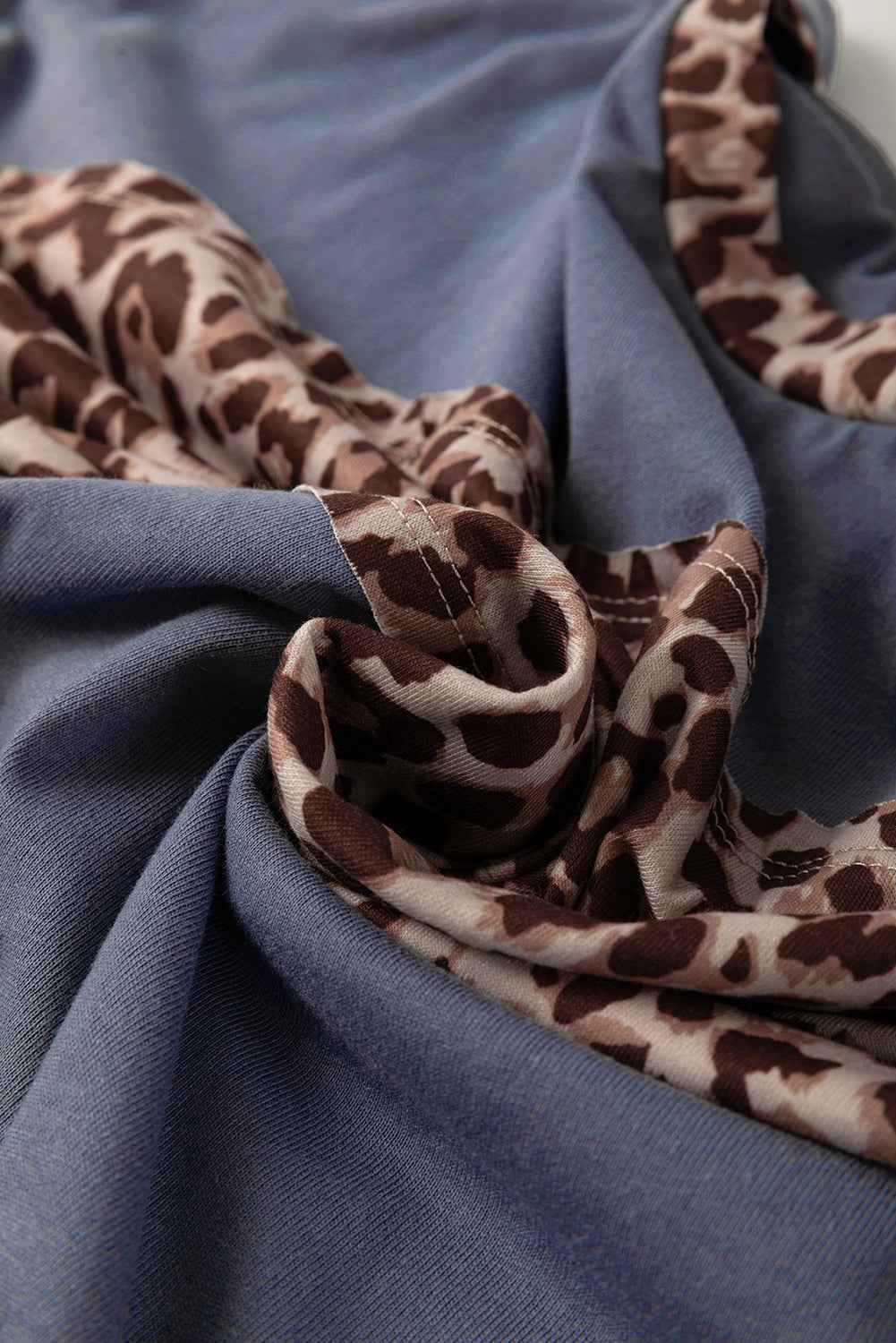 Dark Blue Leopard Colorblock Patchwork Long Sleeve Drop Shoulder Top-Tops/Long Sleeve Tops-[Adult]-[Female]-2022 Online Blue Zone Planet