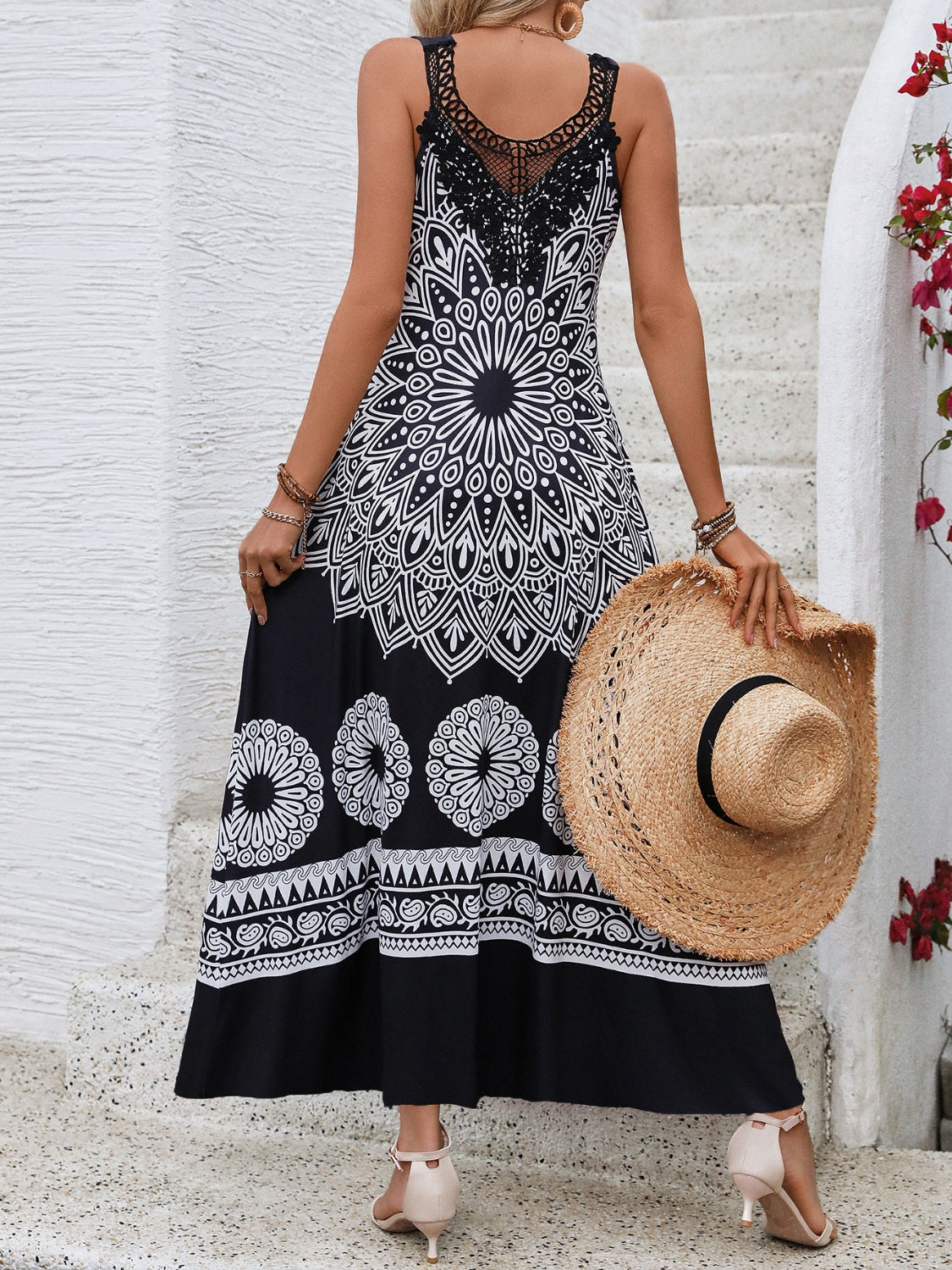 Printed Round Neck Sleeveless Dress-TOPS / DRESSES-[Adult]-[Female]-2022 Online Blue Zone Planet